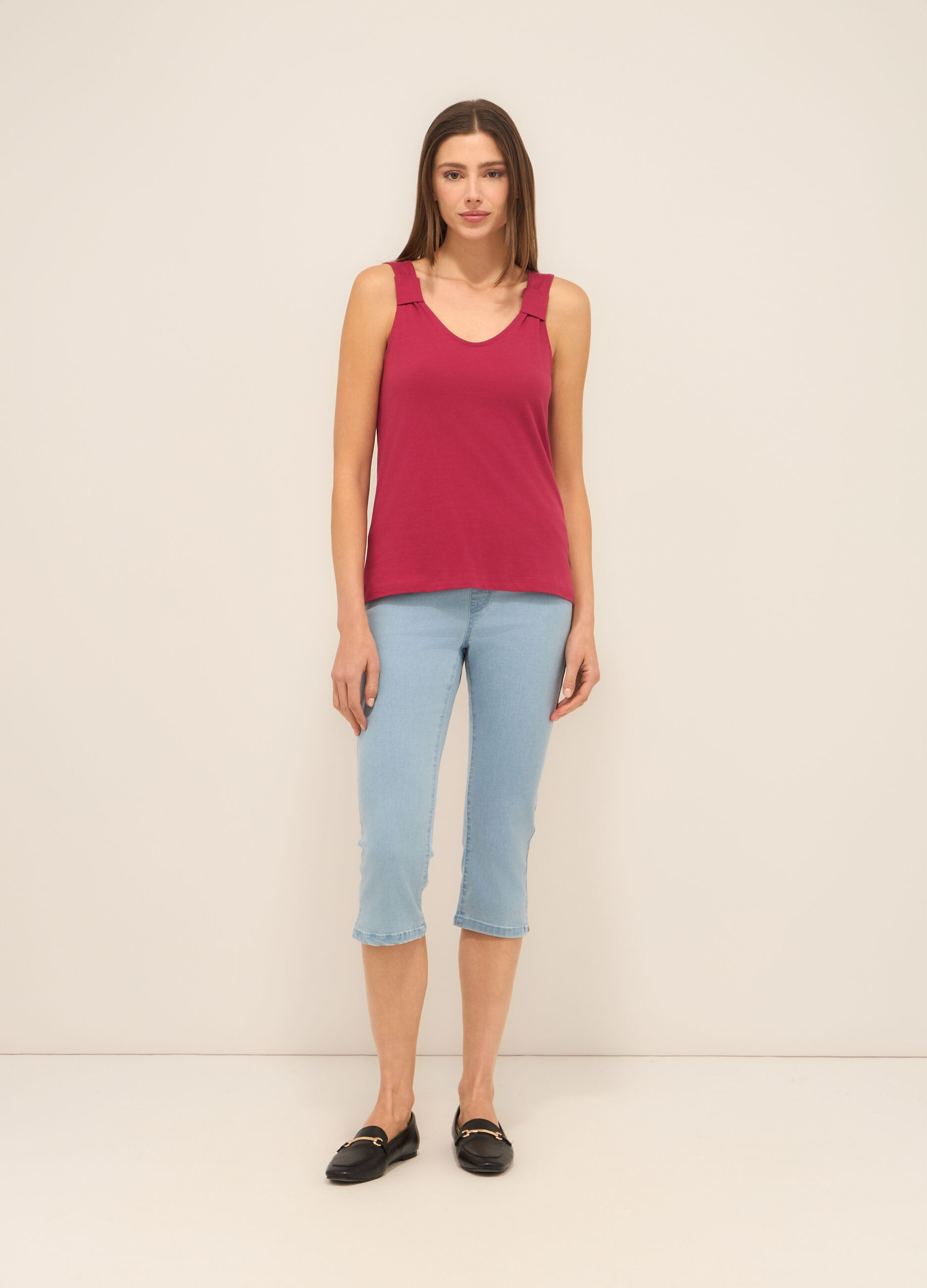 Jeggings capri in denim di misto cotone stretch donna_0