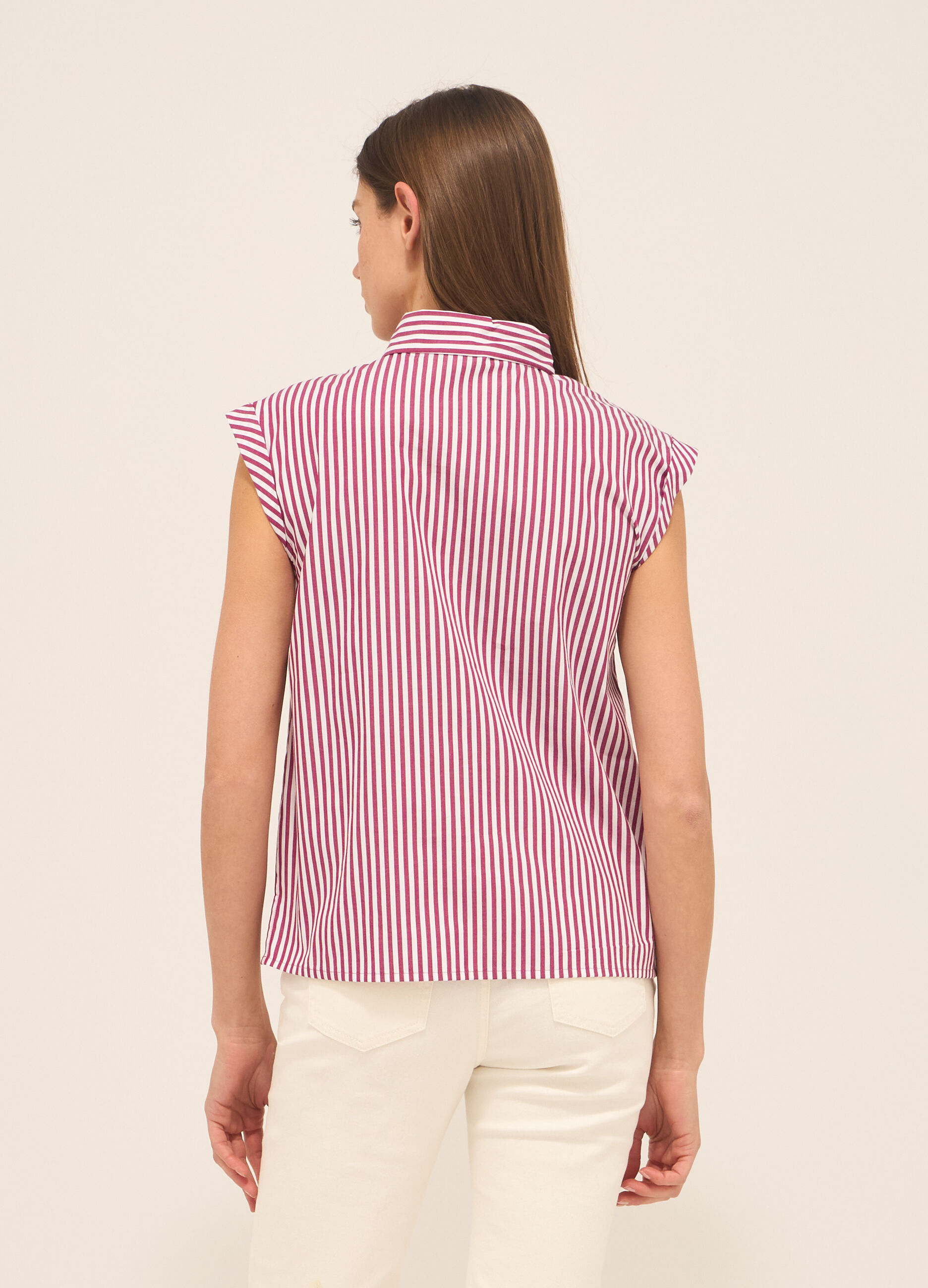 Camicia smanicata in popeline di puro cotone donna_1