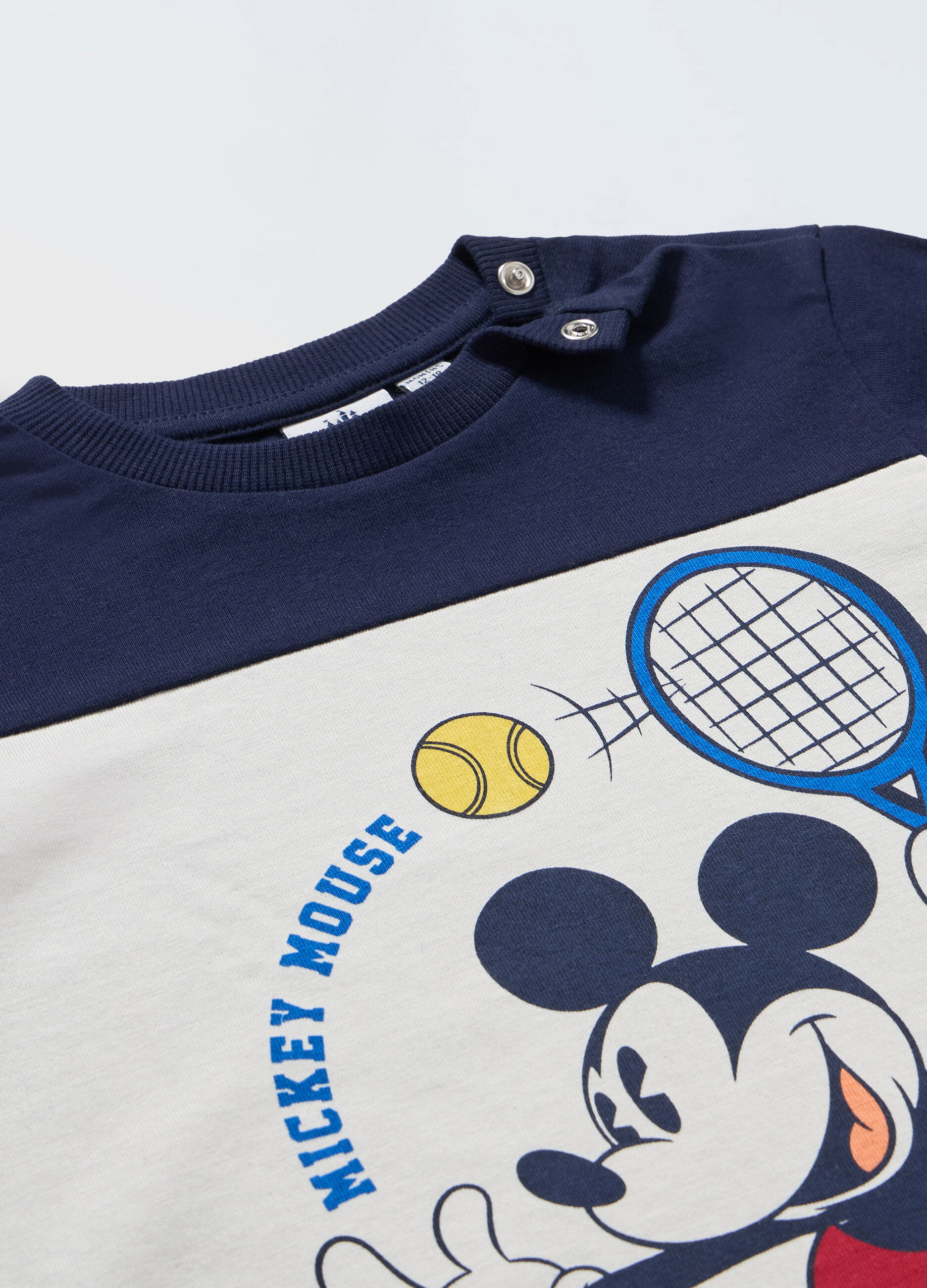 T-shirt Mickey Mouse a maniche lunghe in puro cotone neonato_1