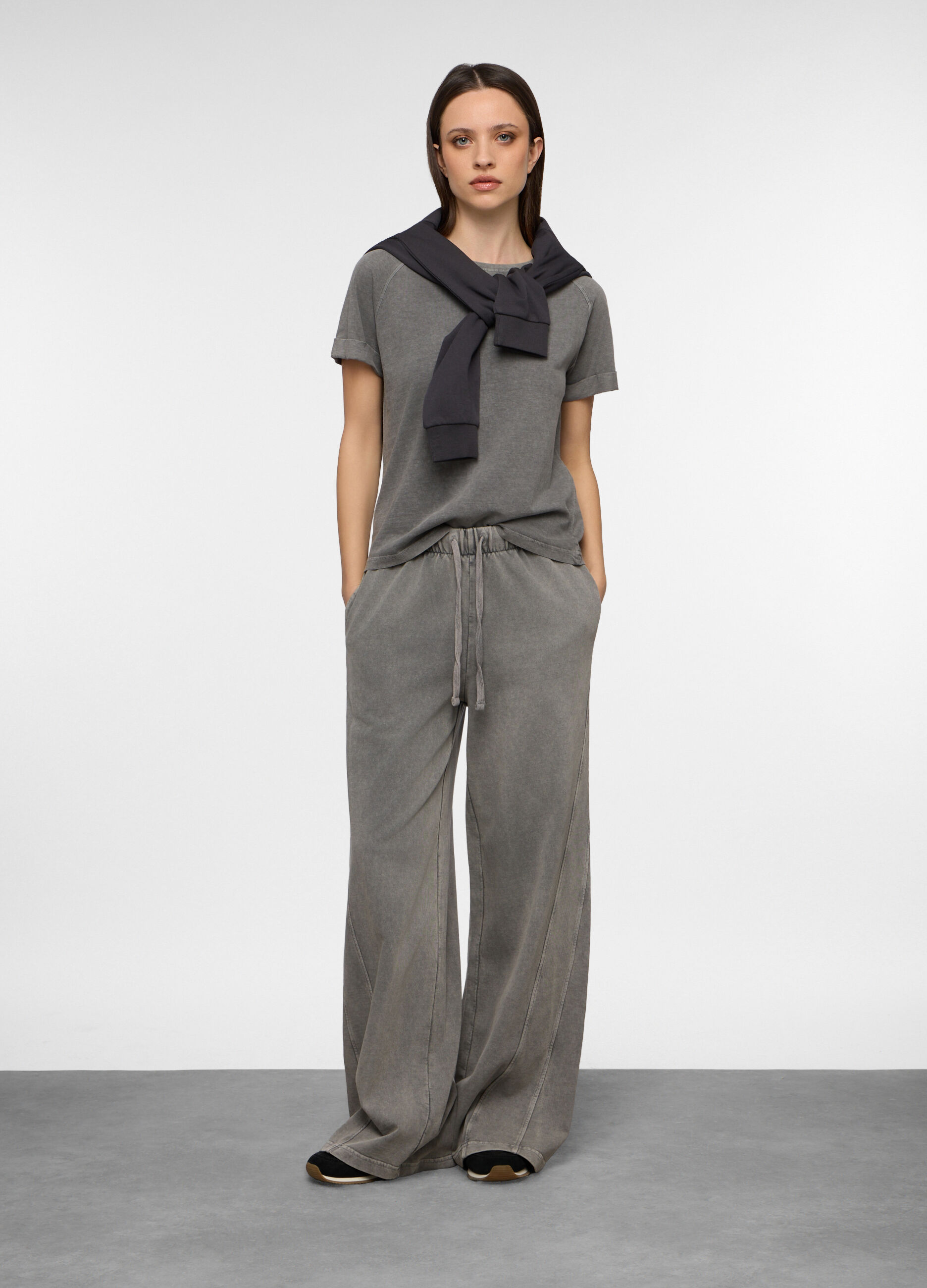 Jogger wide leg in french terry donna_0