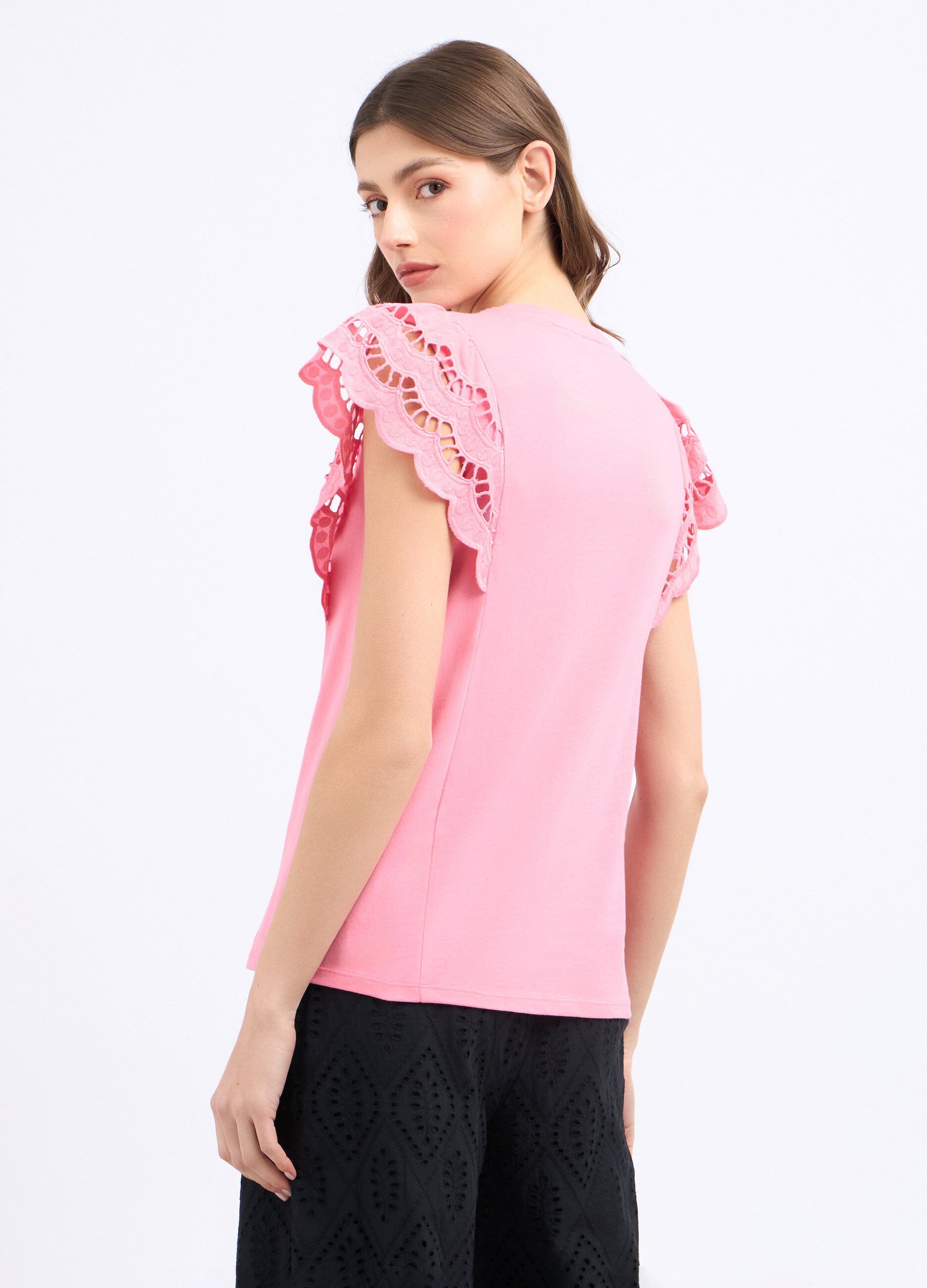 T-shirt con maniche ad aletta lavorate donna