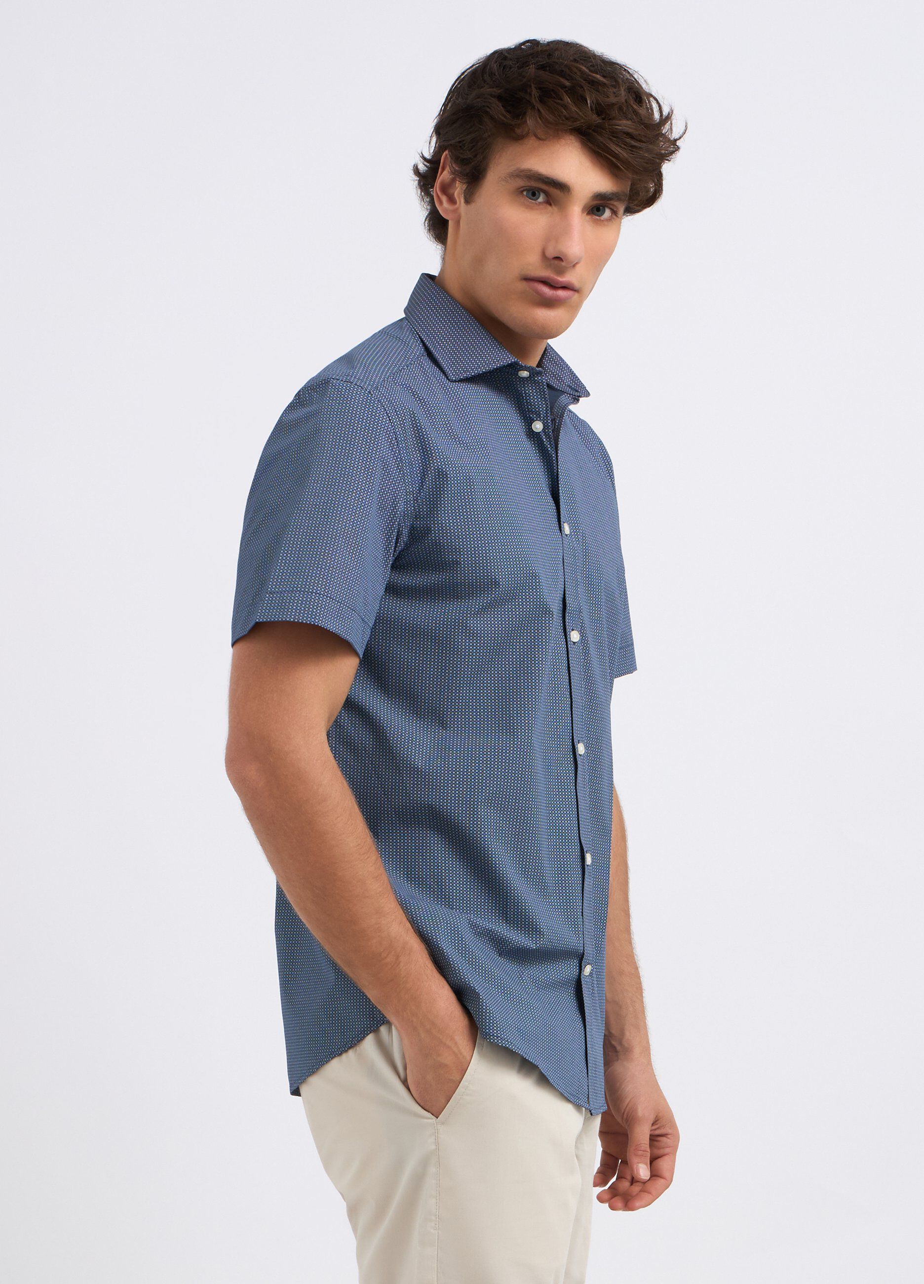 Camicia a maniche corte in misto cotone uomo_0