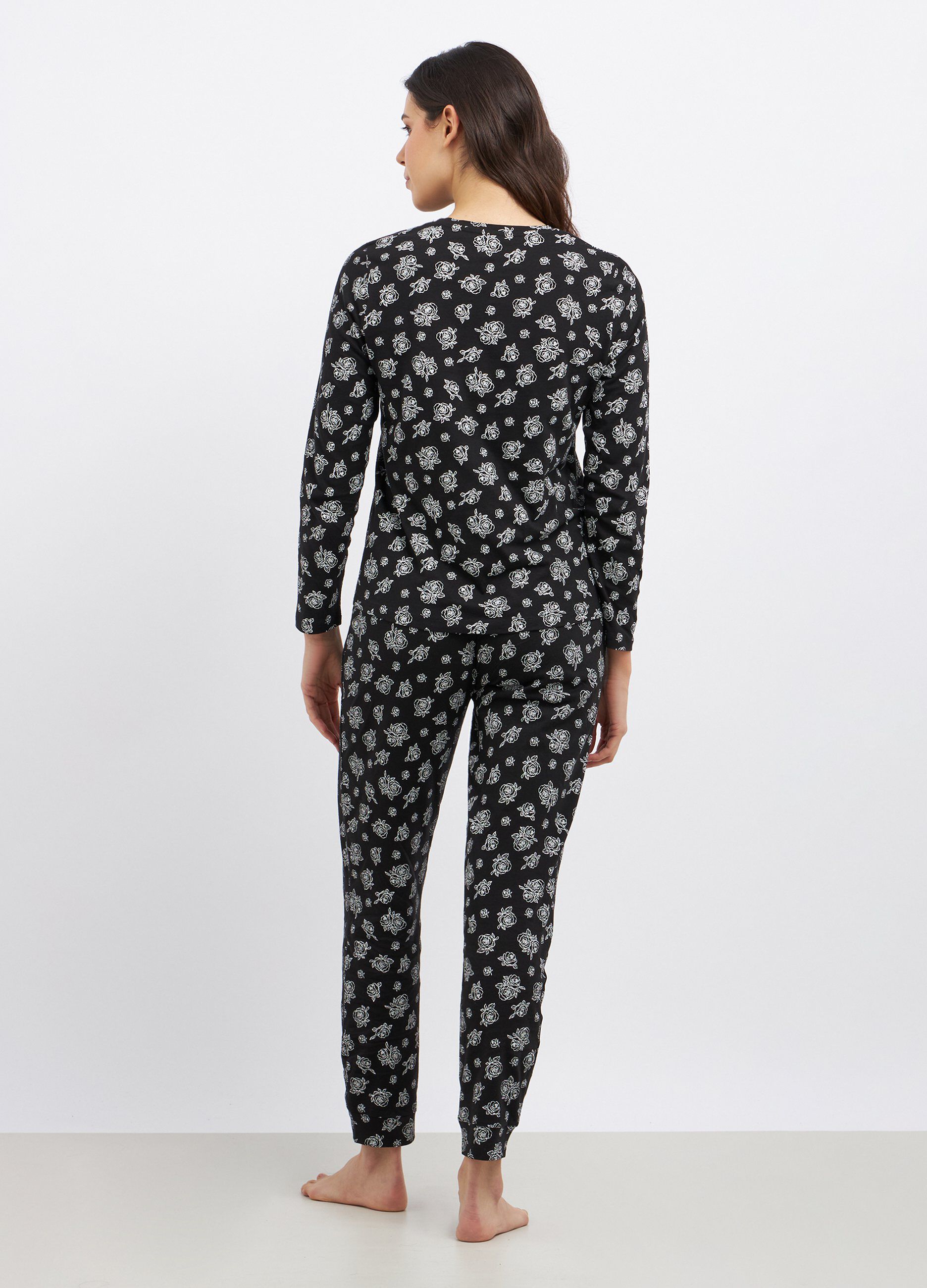 Set pigiama lungo in puro cotone stampato donna_1