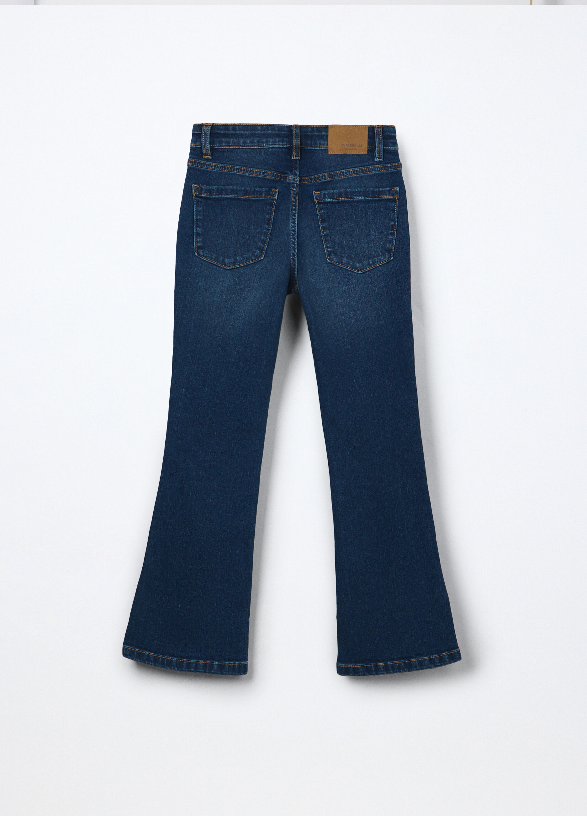 Pantaloni flare fit in denim di cotone stretch ragazza_1