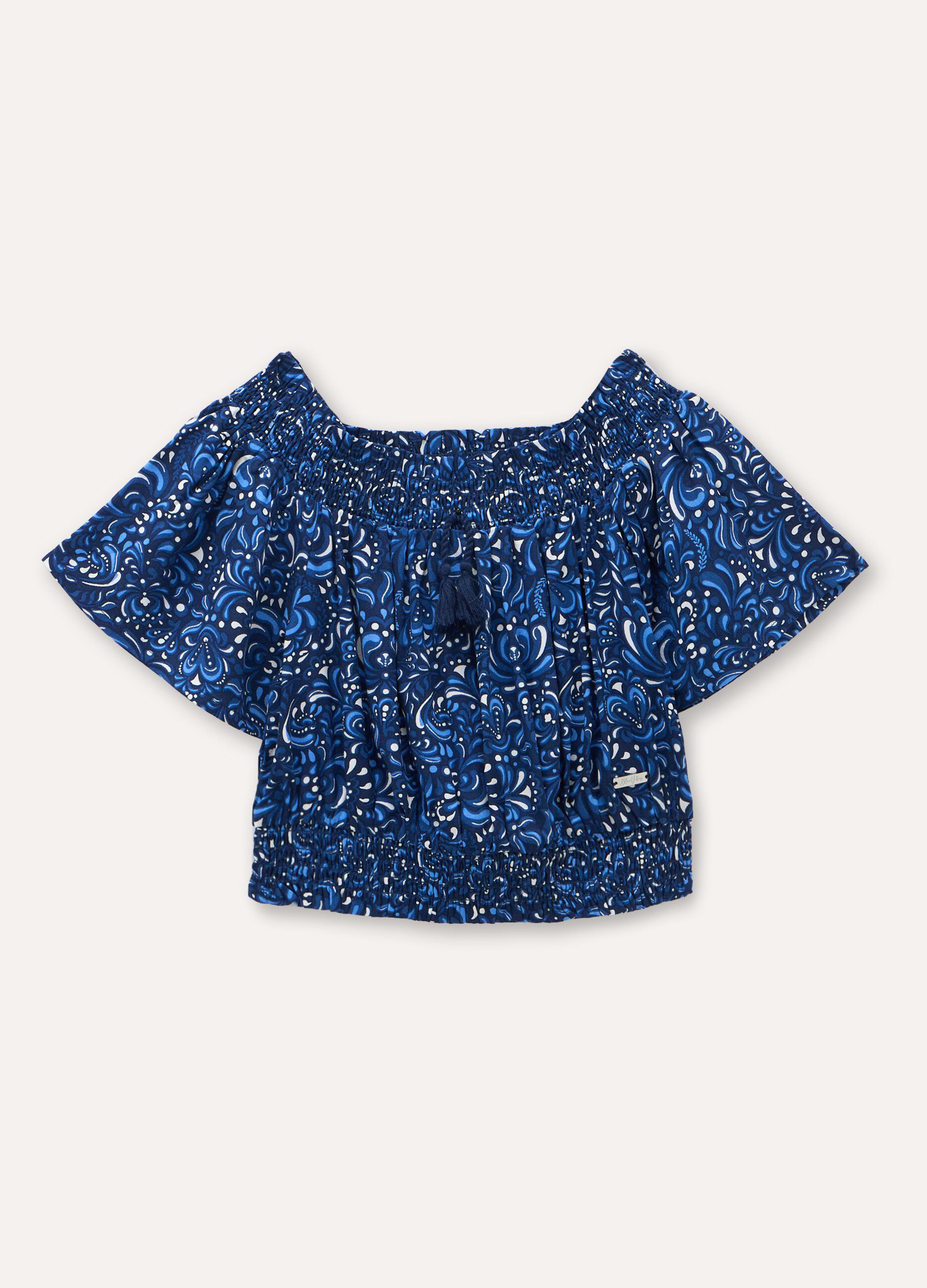 Blusa con scollo a barchetta con nappine ragazza_0