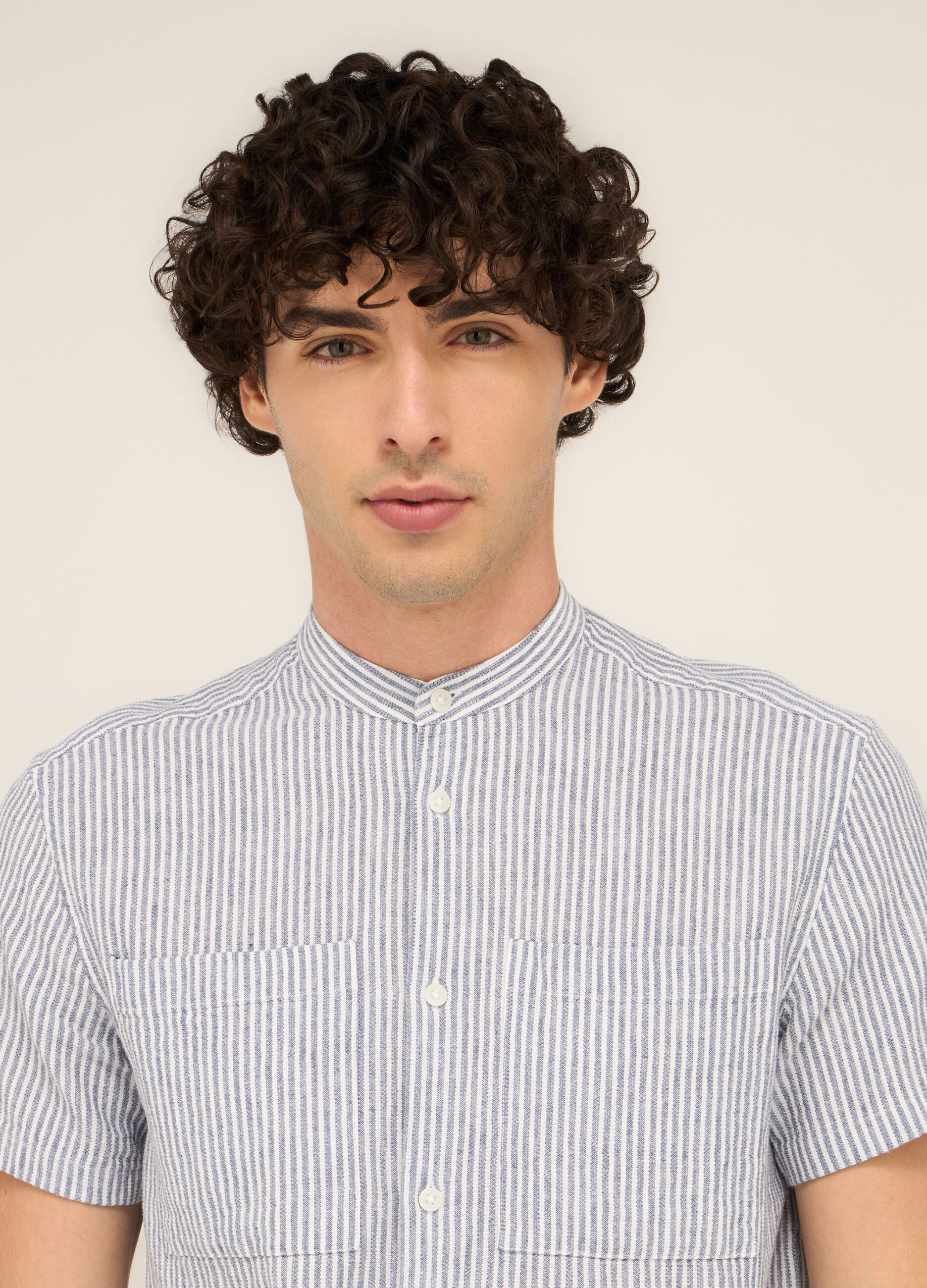 Camicia a maniche corte in cotone e lino uomo