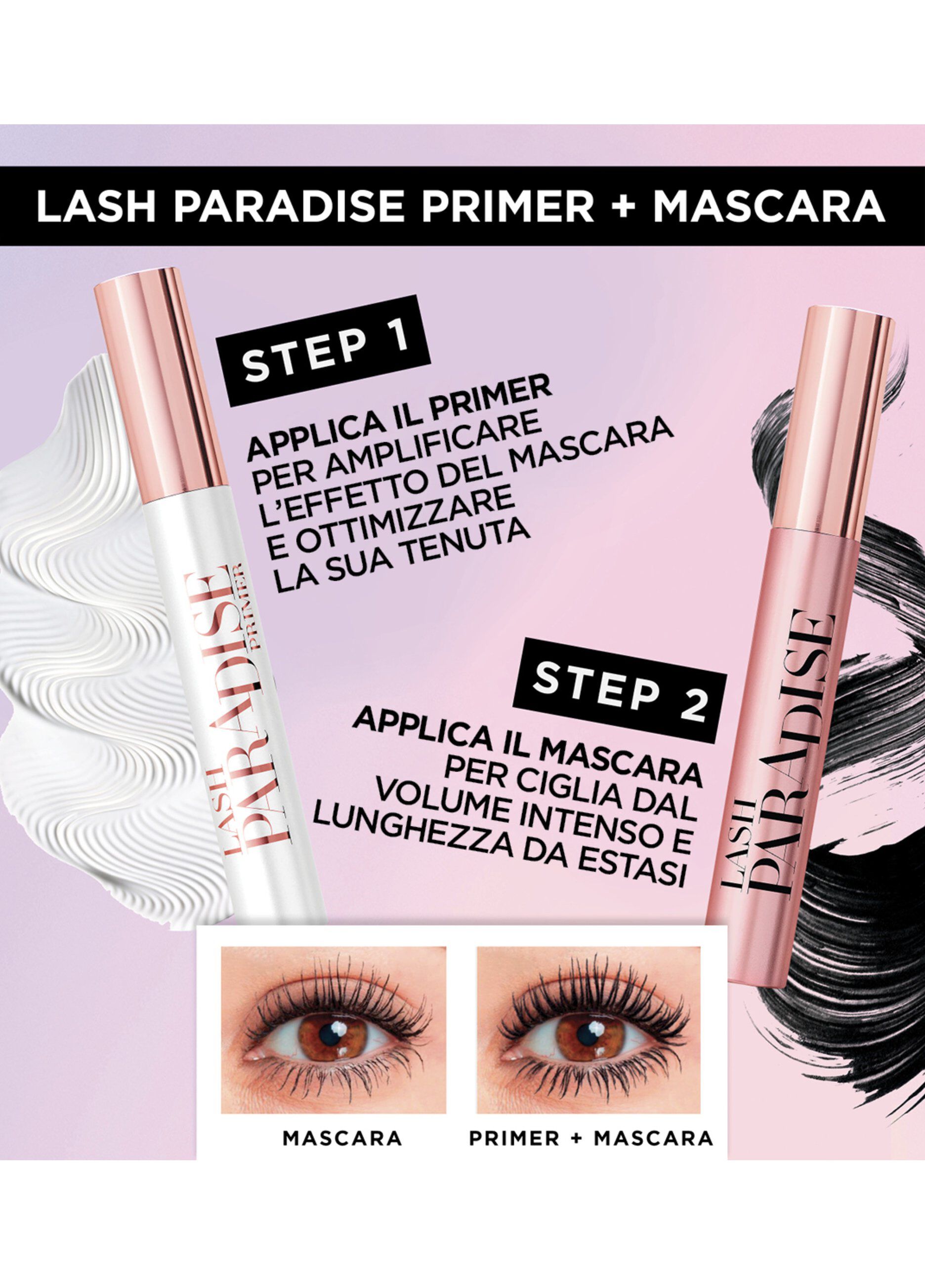 L'Oréal Paris Mascara Volumizzante e Allungante Lash Paradise, Formula Arricchita con Oli e Nutrienti, Extra Black, 6 ml.