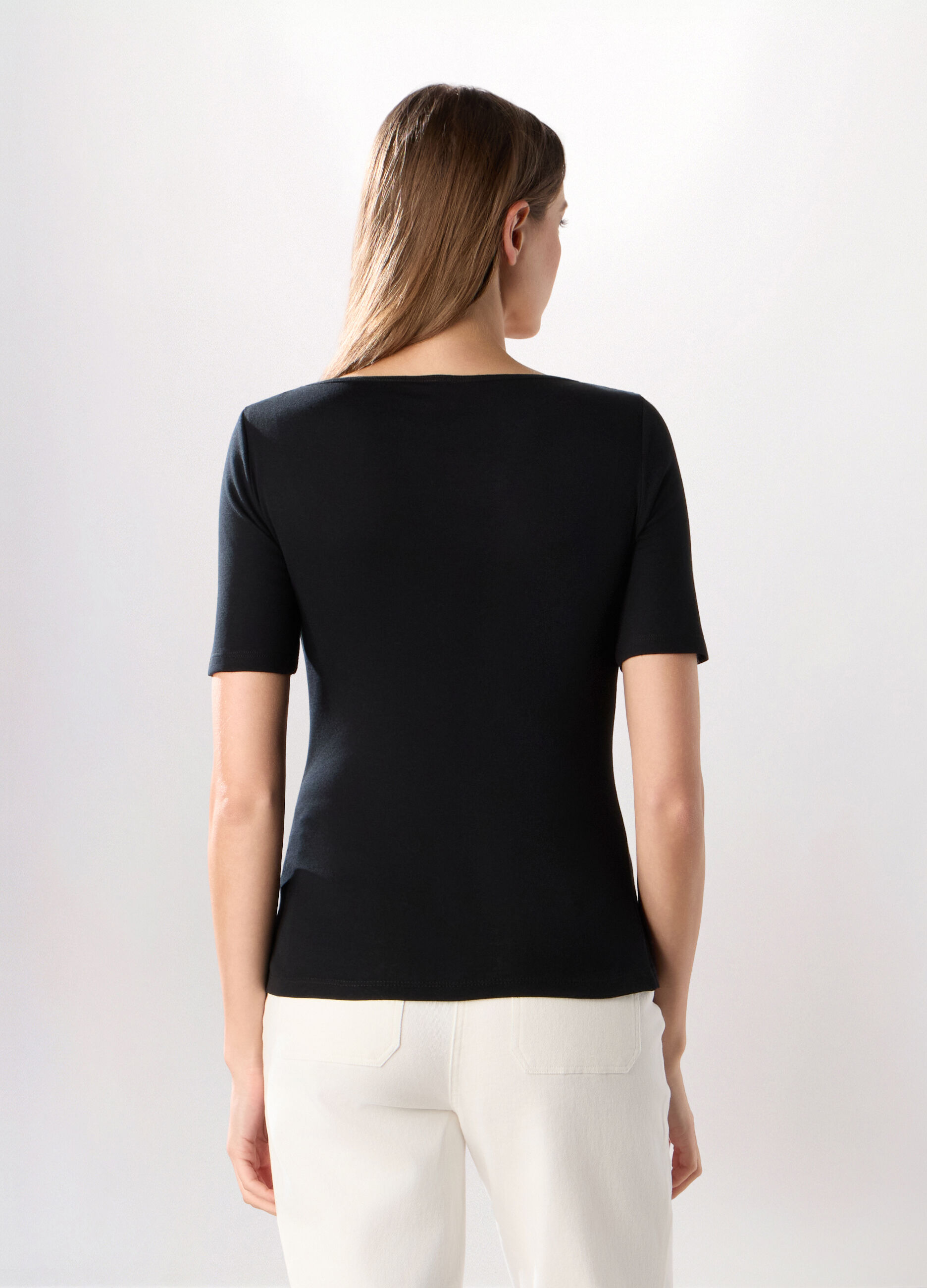 T-shirt a manica corta in puro cotone donna_1