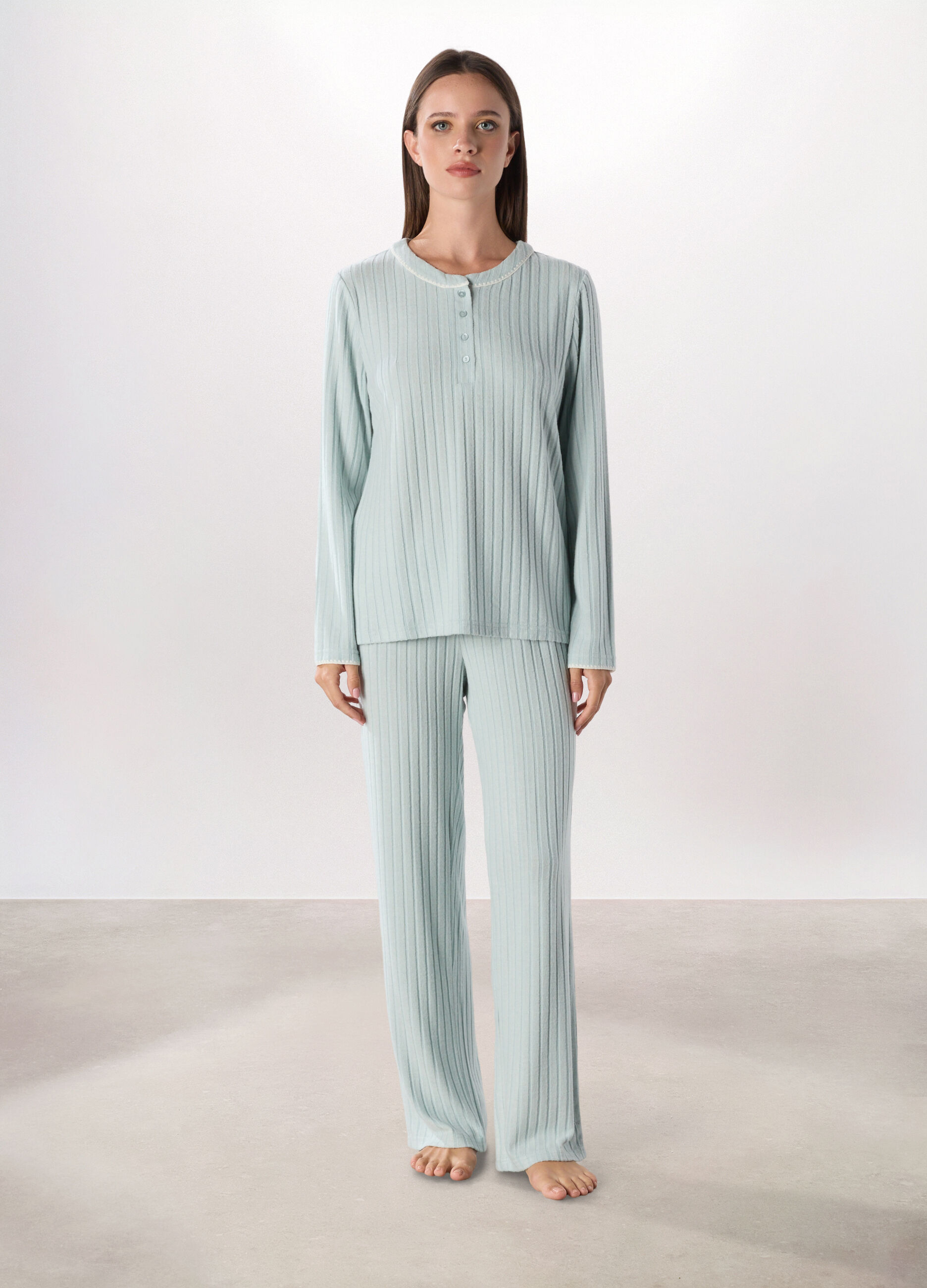 Pantalone pigiama lungo a coste donna_0