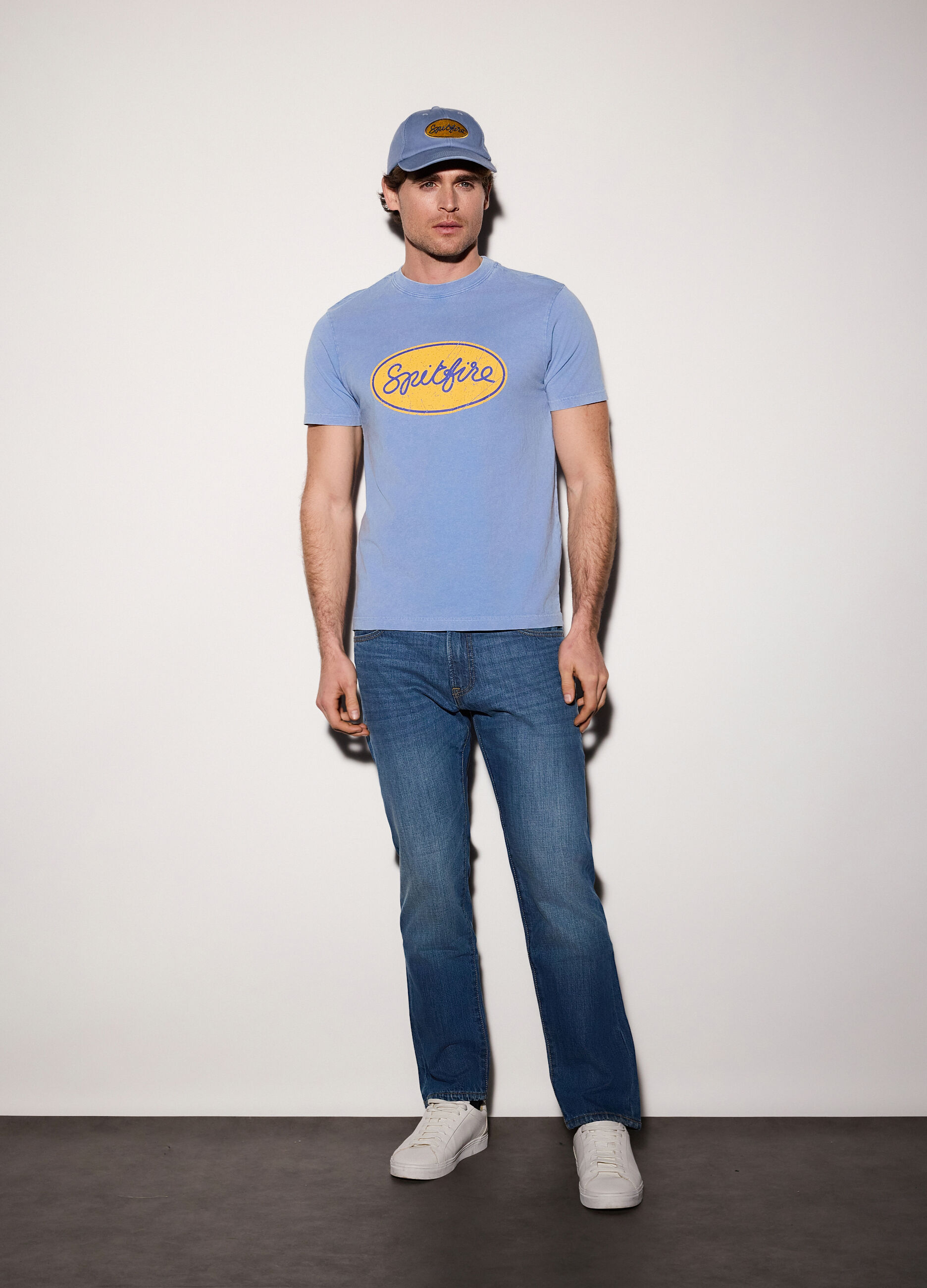 Jeans regular fit in denim di cotone uomo_0
