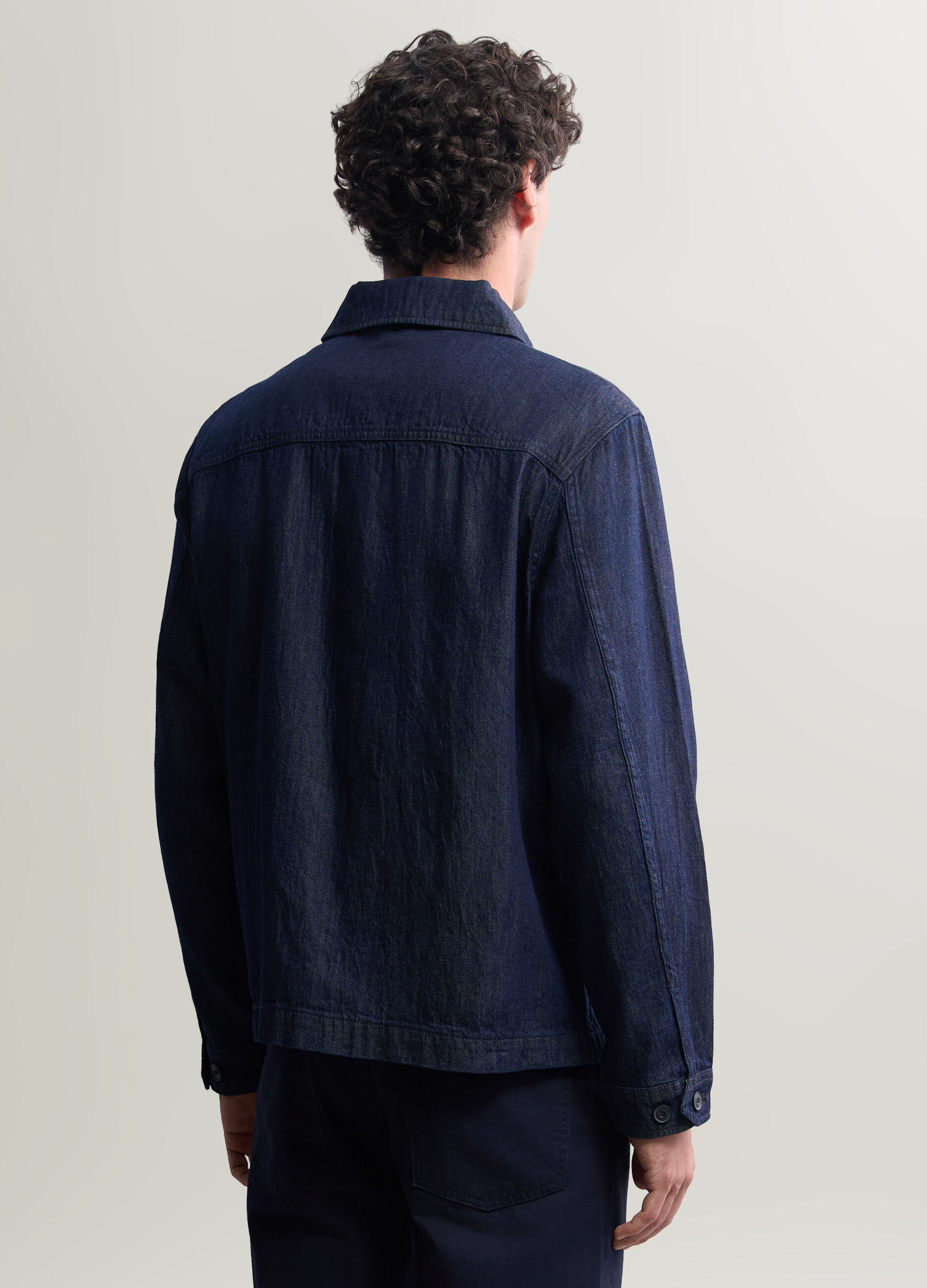 Shacket in denim di cotone e lino uomo_1