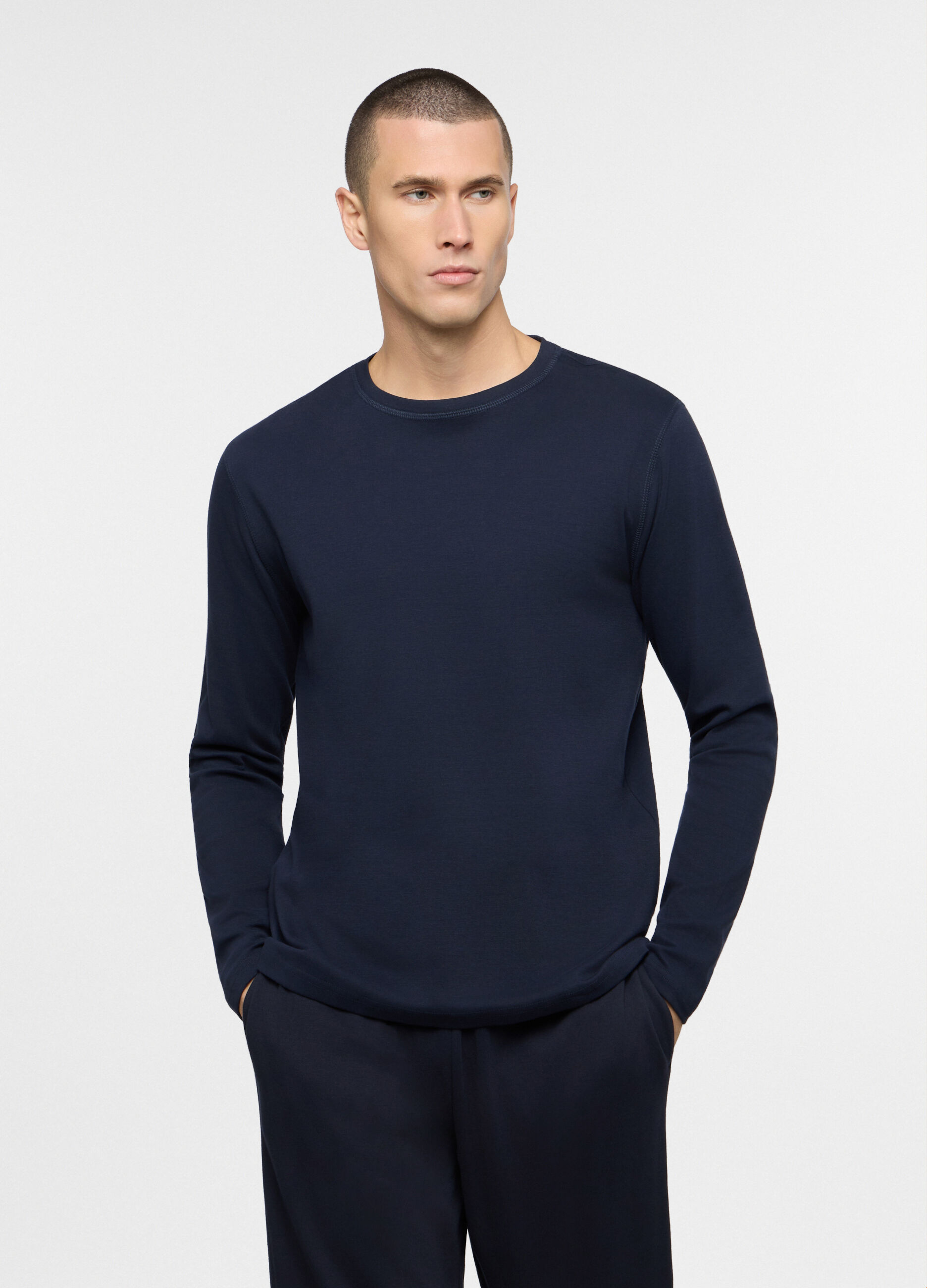 Maglia del pigiama girocollo in cotone uomo_0