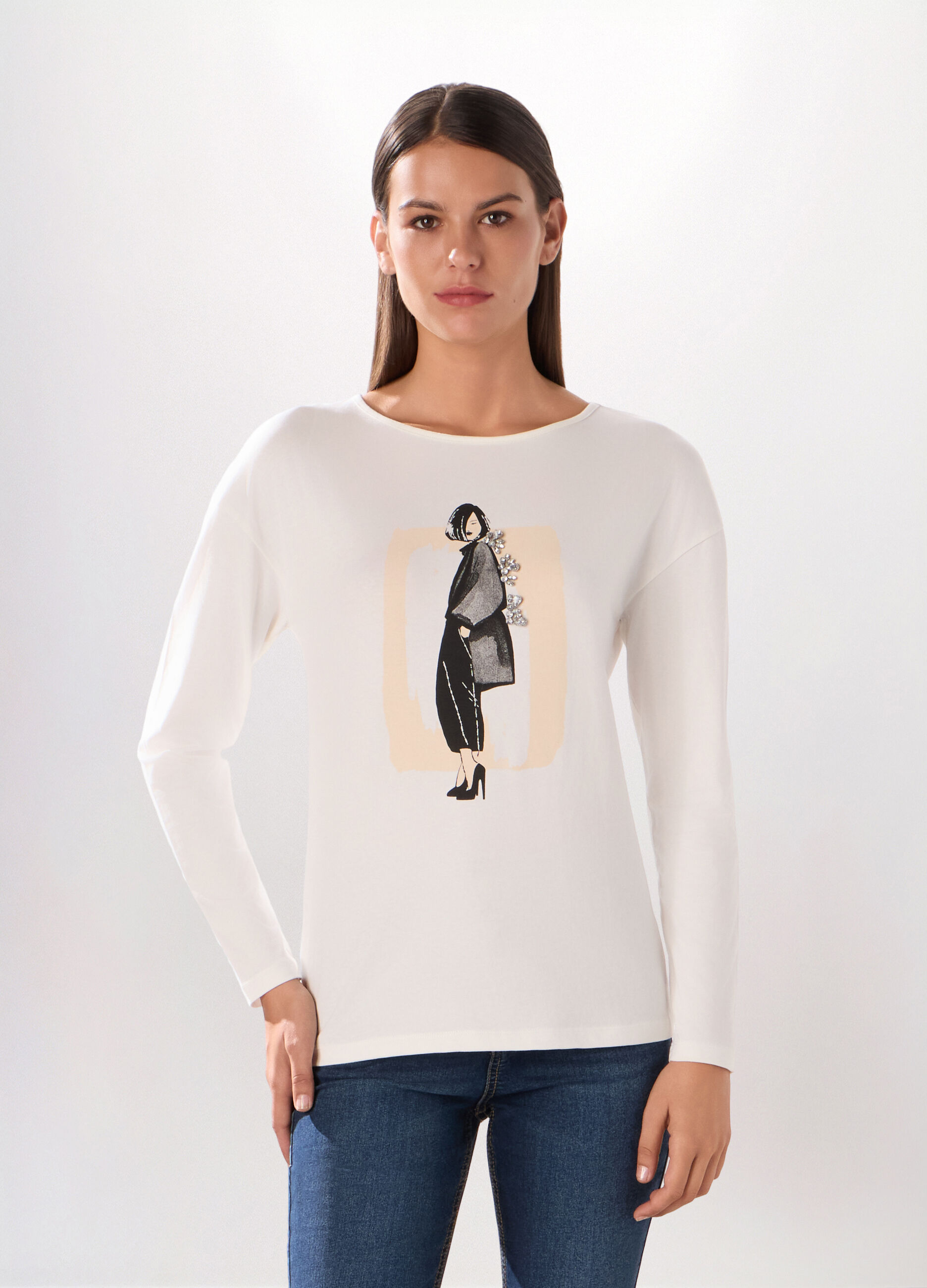 T-shirt in jersey di cotone stretch donna_0