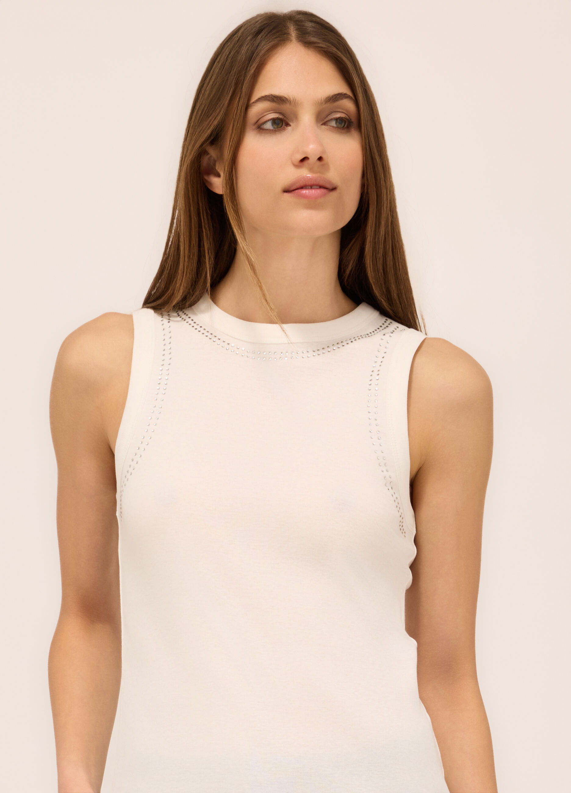 Top con strass in puro cotone donna_2
