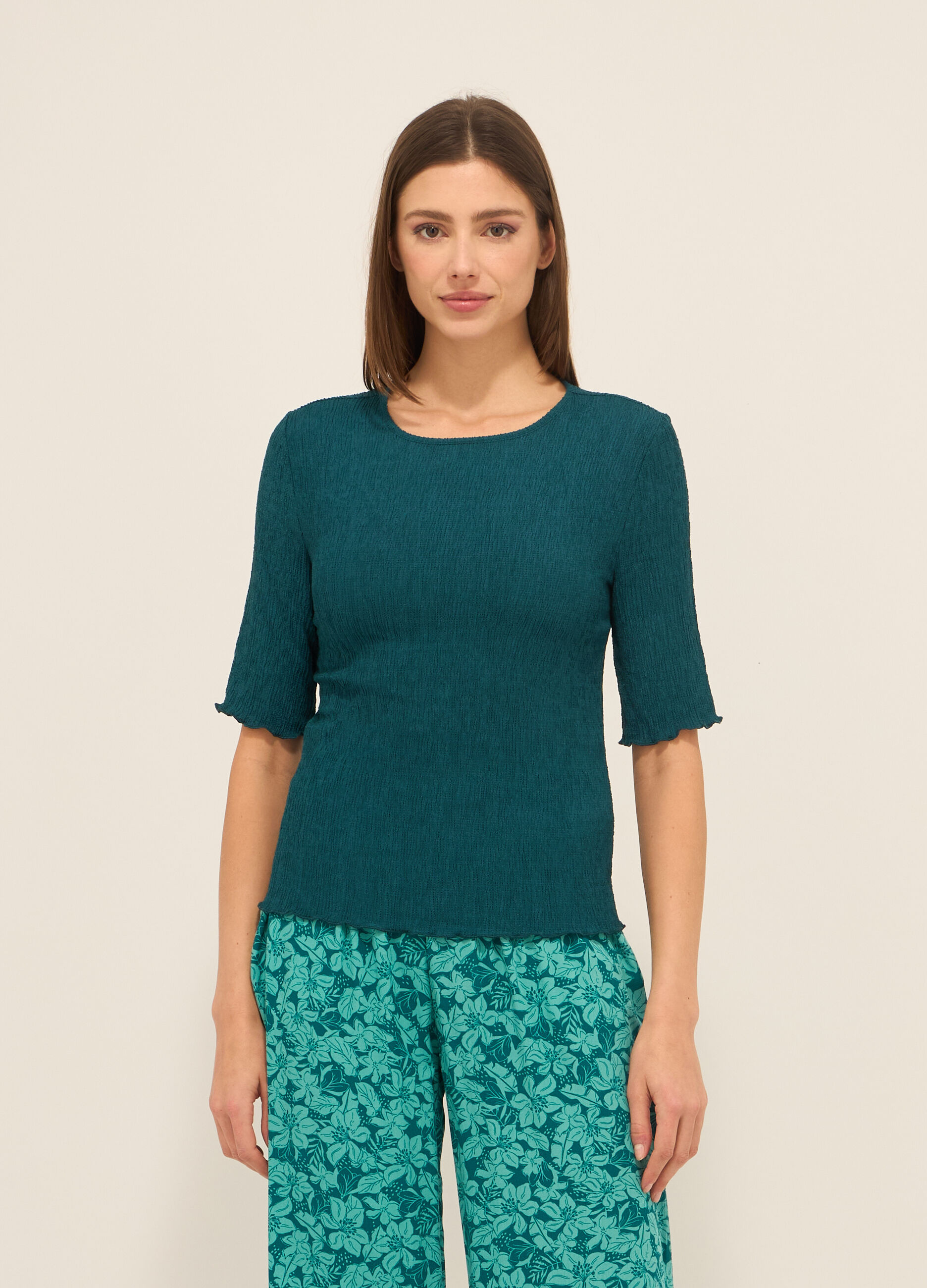 T-shirt misto viscosa crinkle donna_0