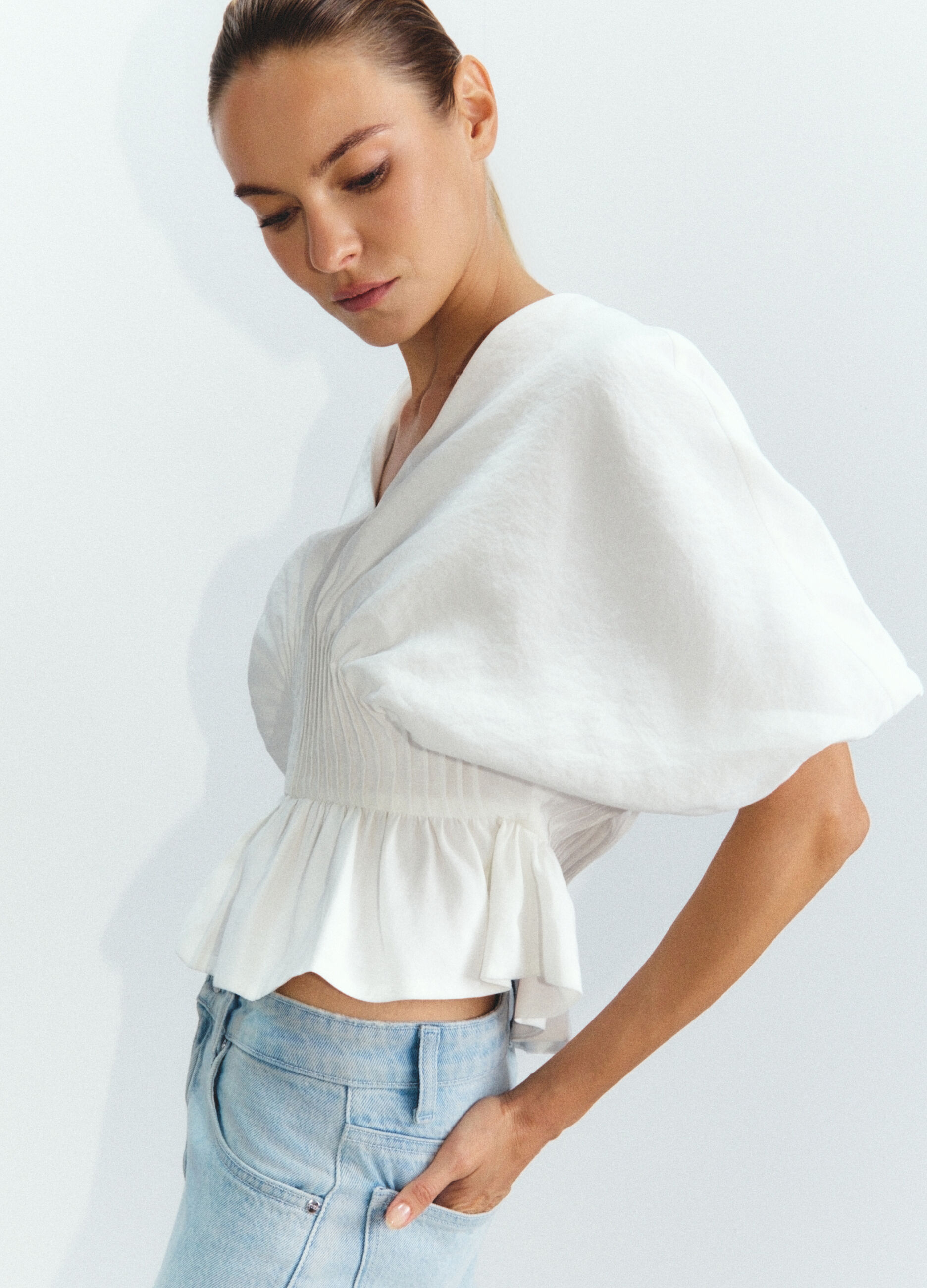 Blusa Fit Regular con scollo a V misto modal donna_4