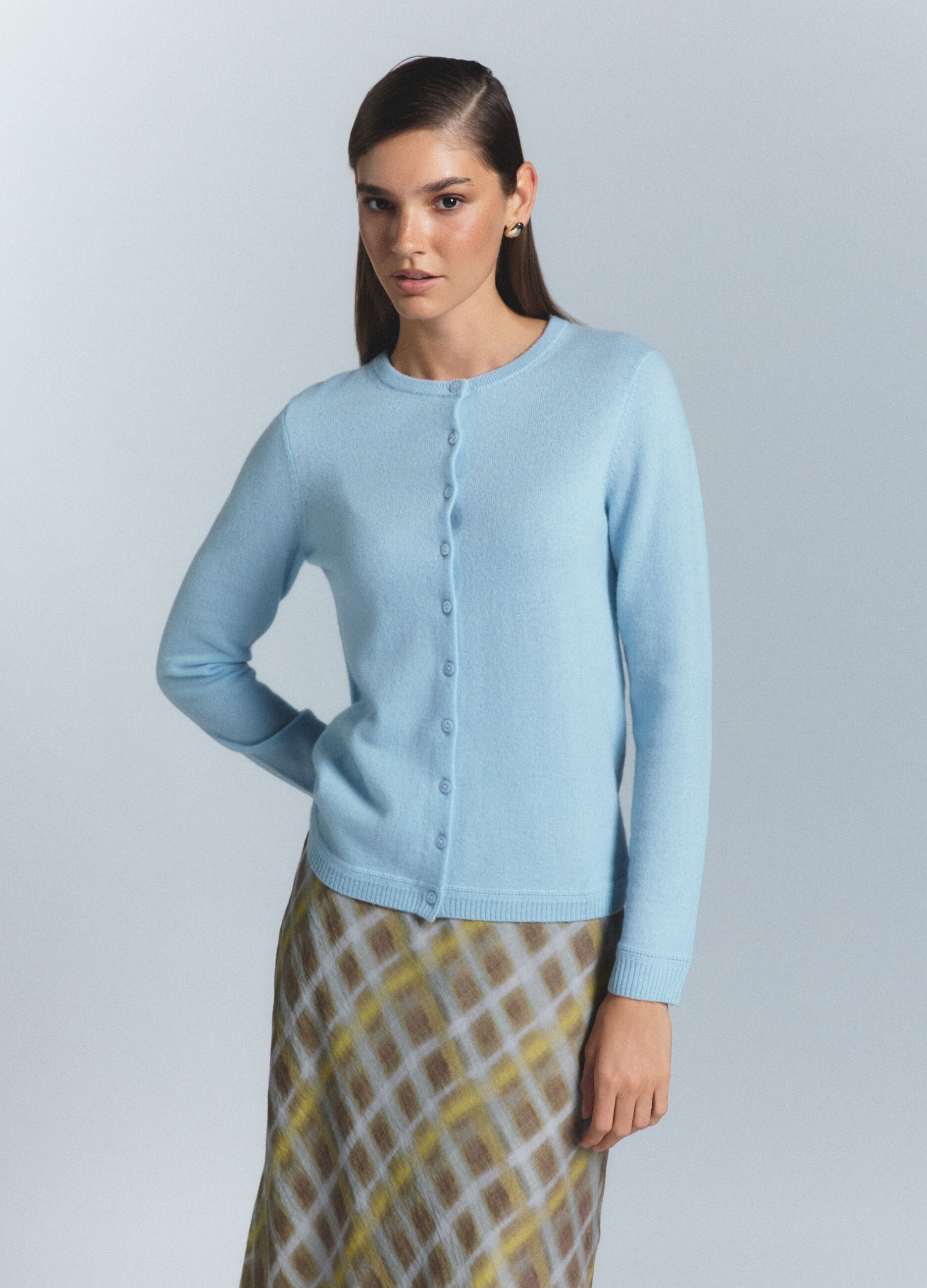 Cardigan girocollo in puro cashmere donna_1