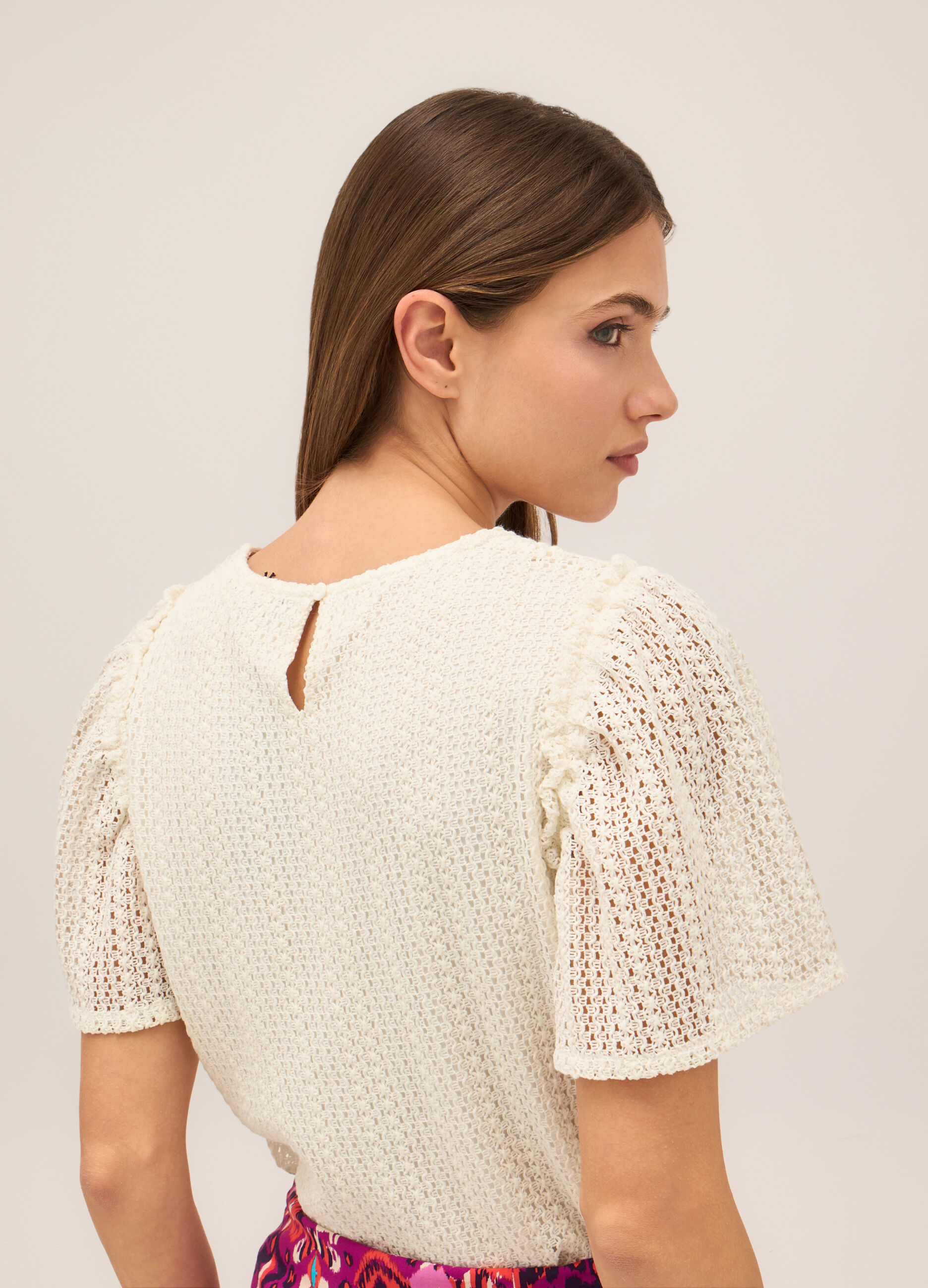 T-shirt in misto cotone lavorato donna_2