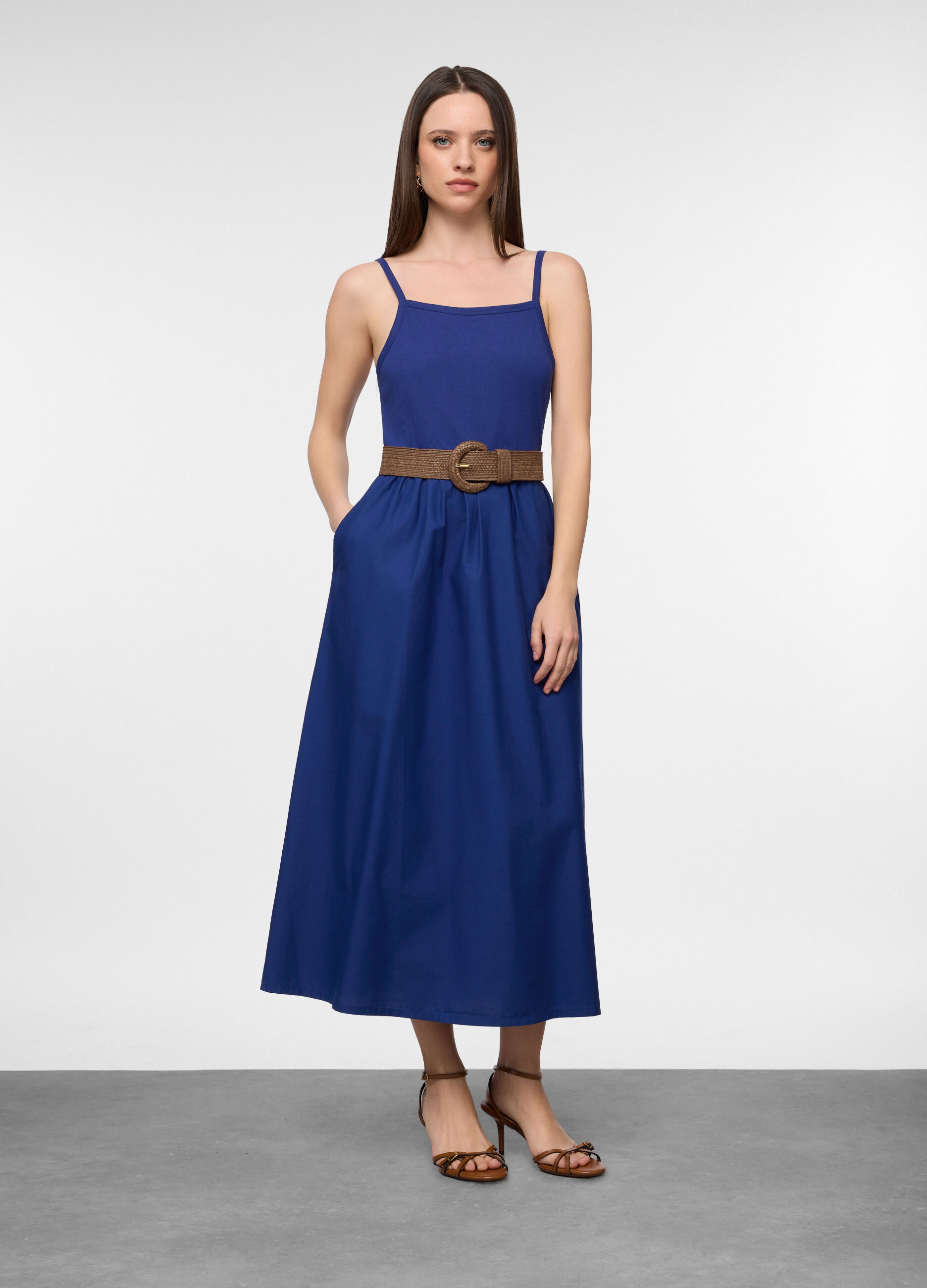 Abito lungo in popeline di puro donna_0