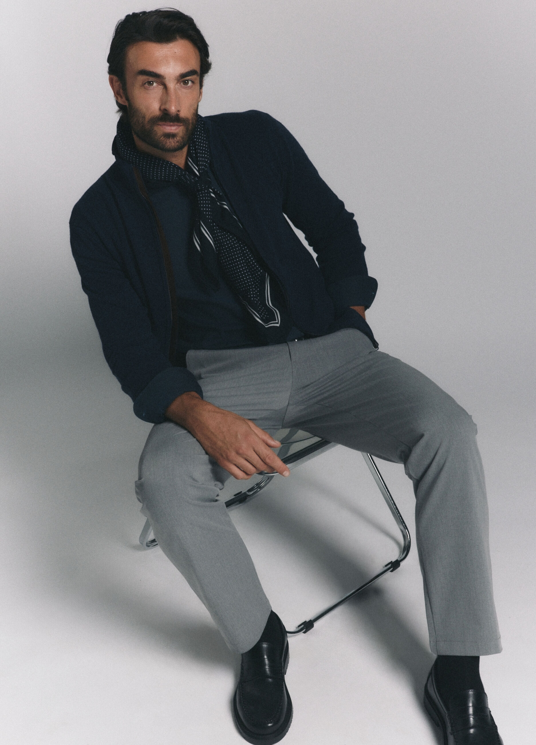 Cardigan con zip in lambswool uomo_7