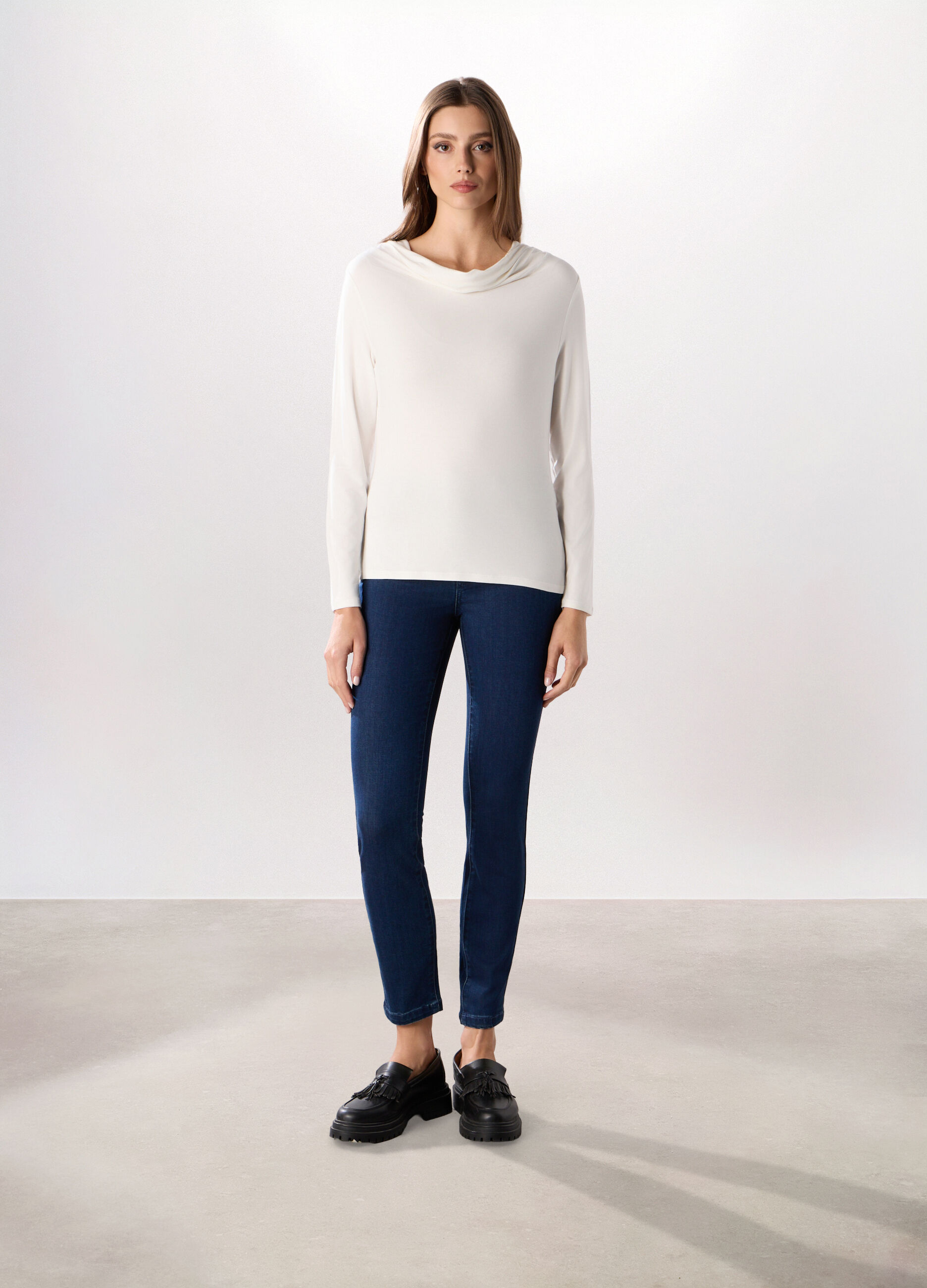 Pantaloni in denim misto cotone donna_0