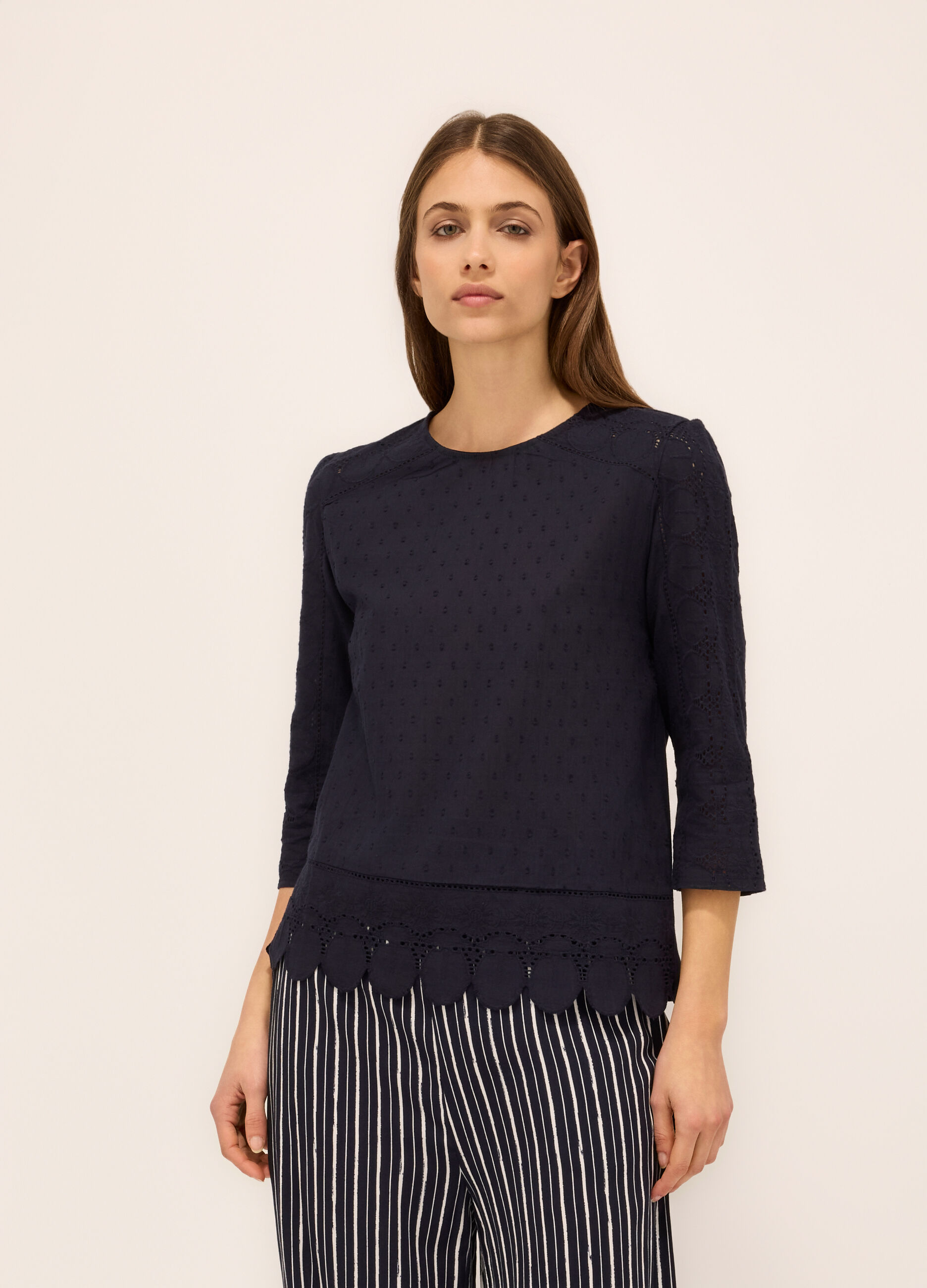 T-shirt in puro cotone sangallo donna_0