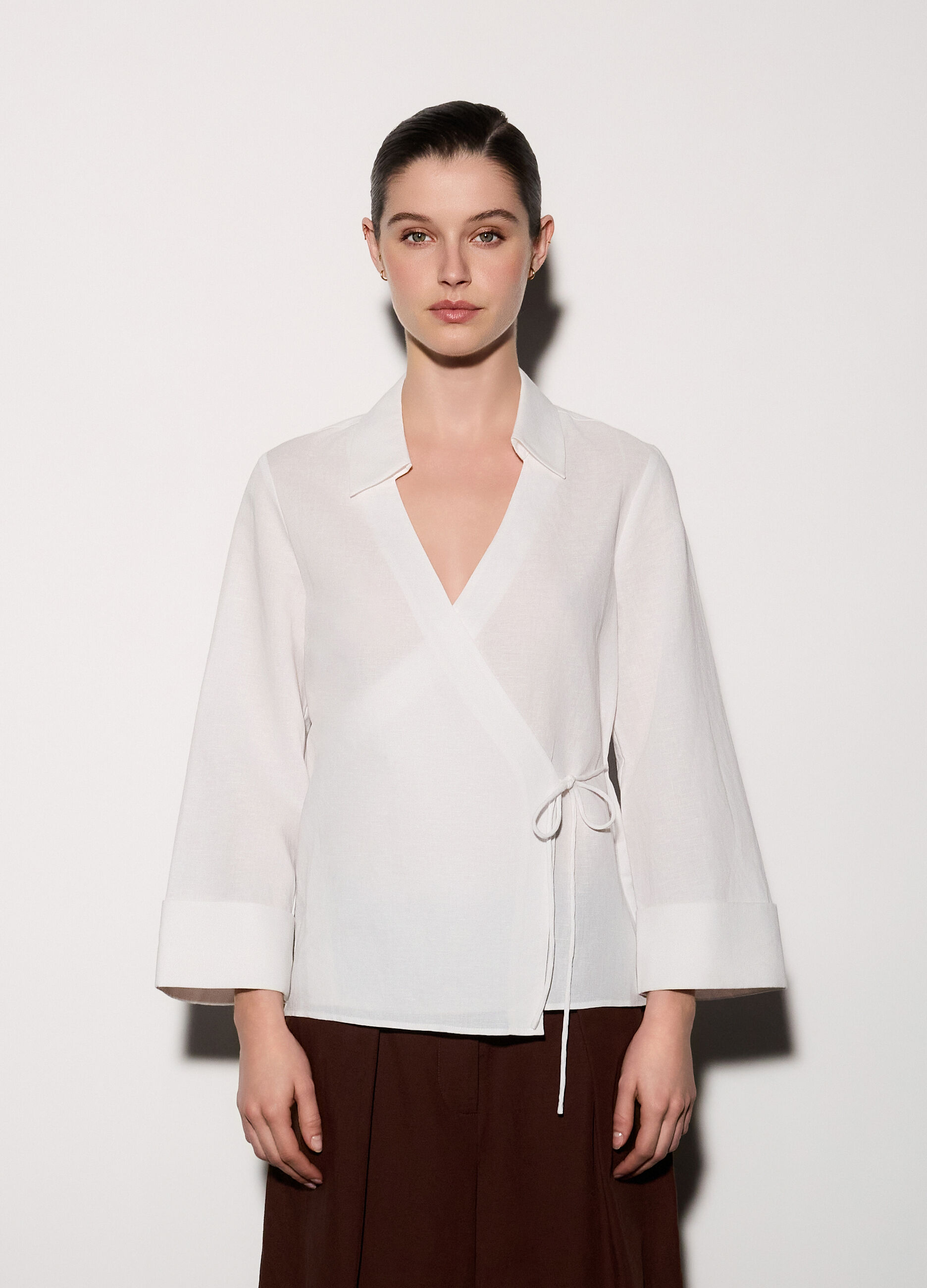 Camicia incrociata misto lino donna_1