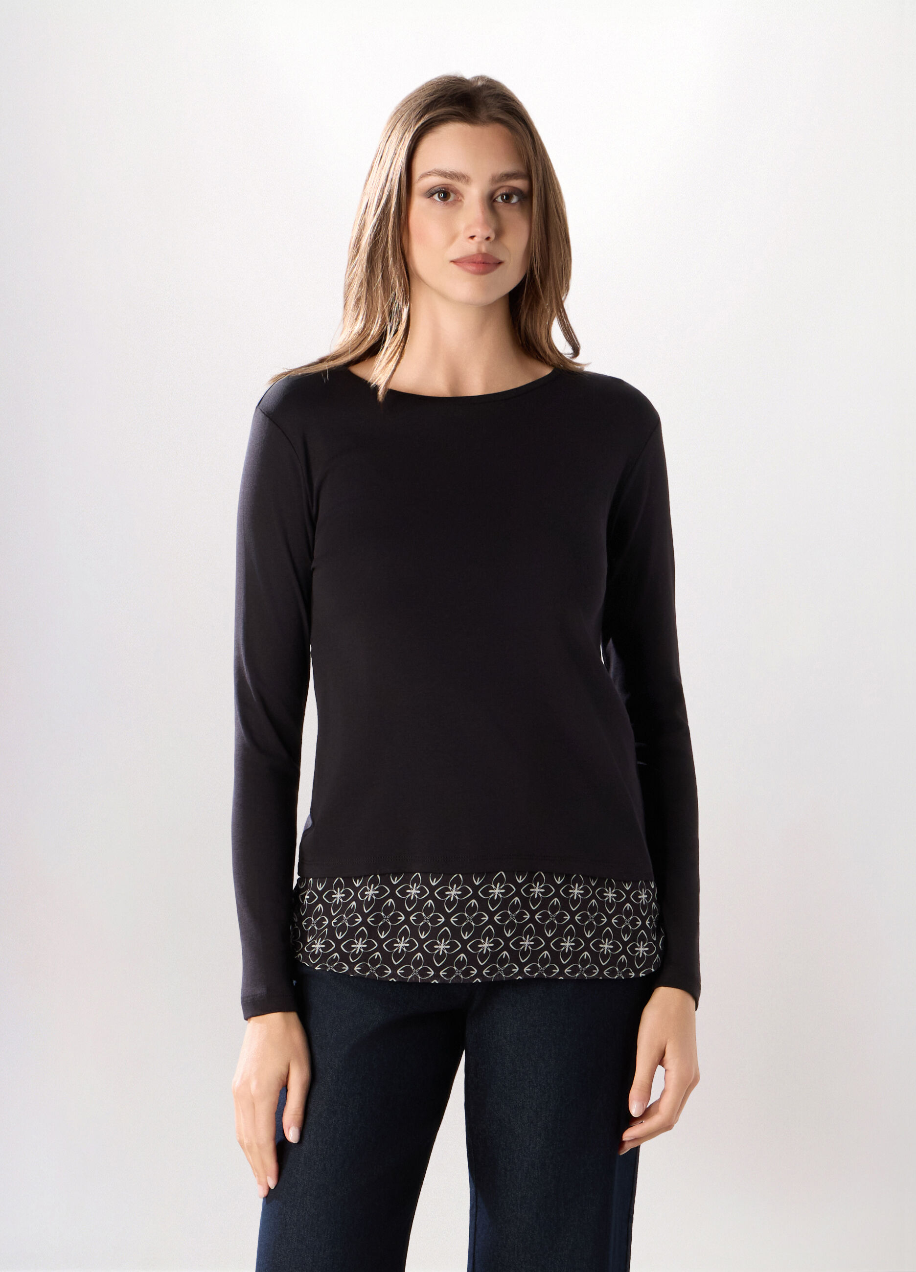 T-shirt in costina di puro cotone donna_0