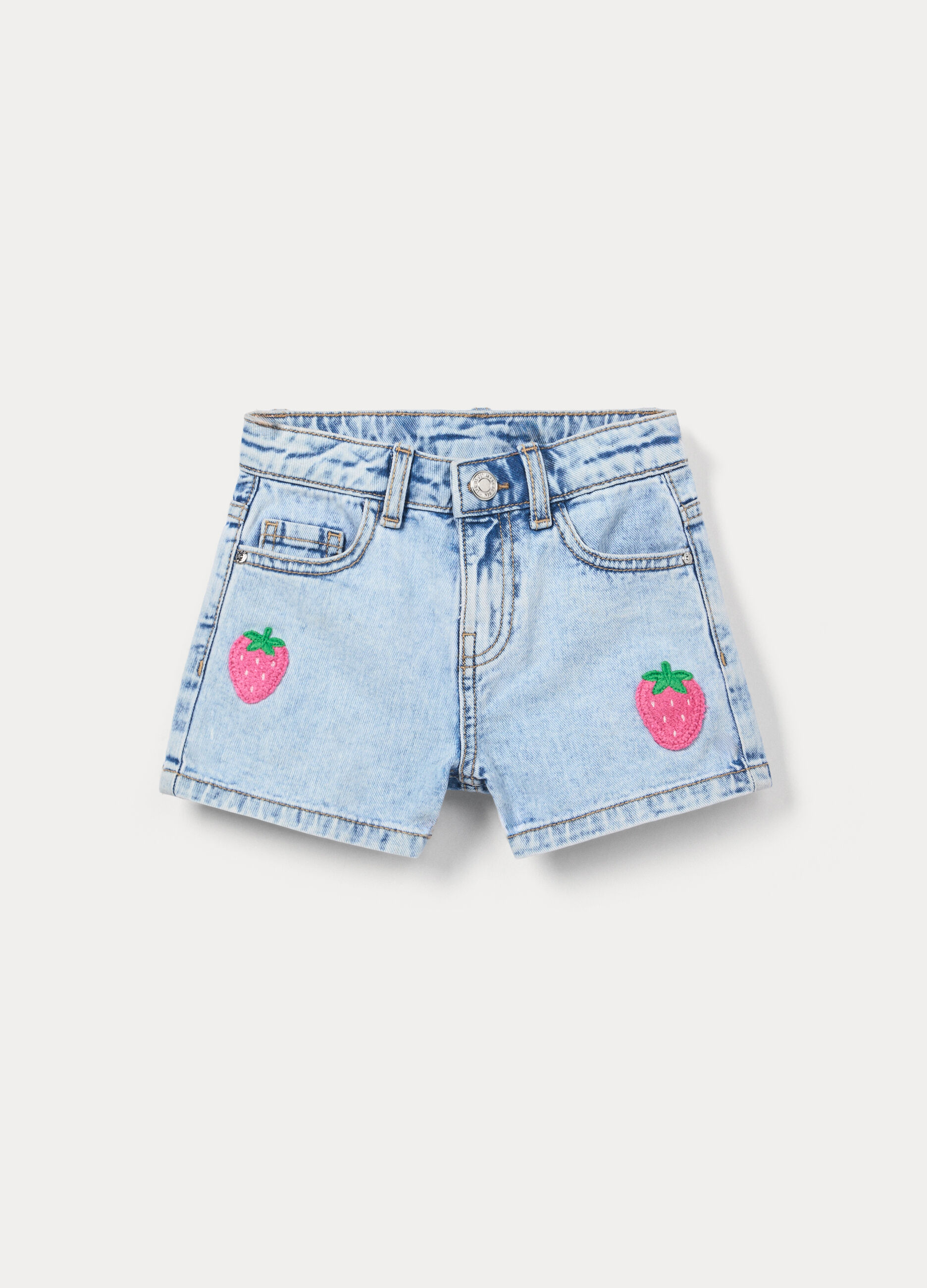 Shorts in denim di puro cotone bambina_0