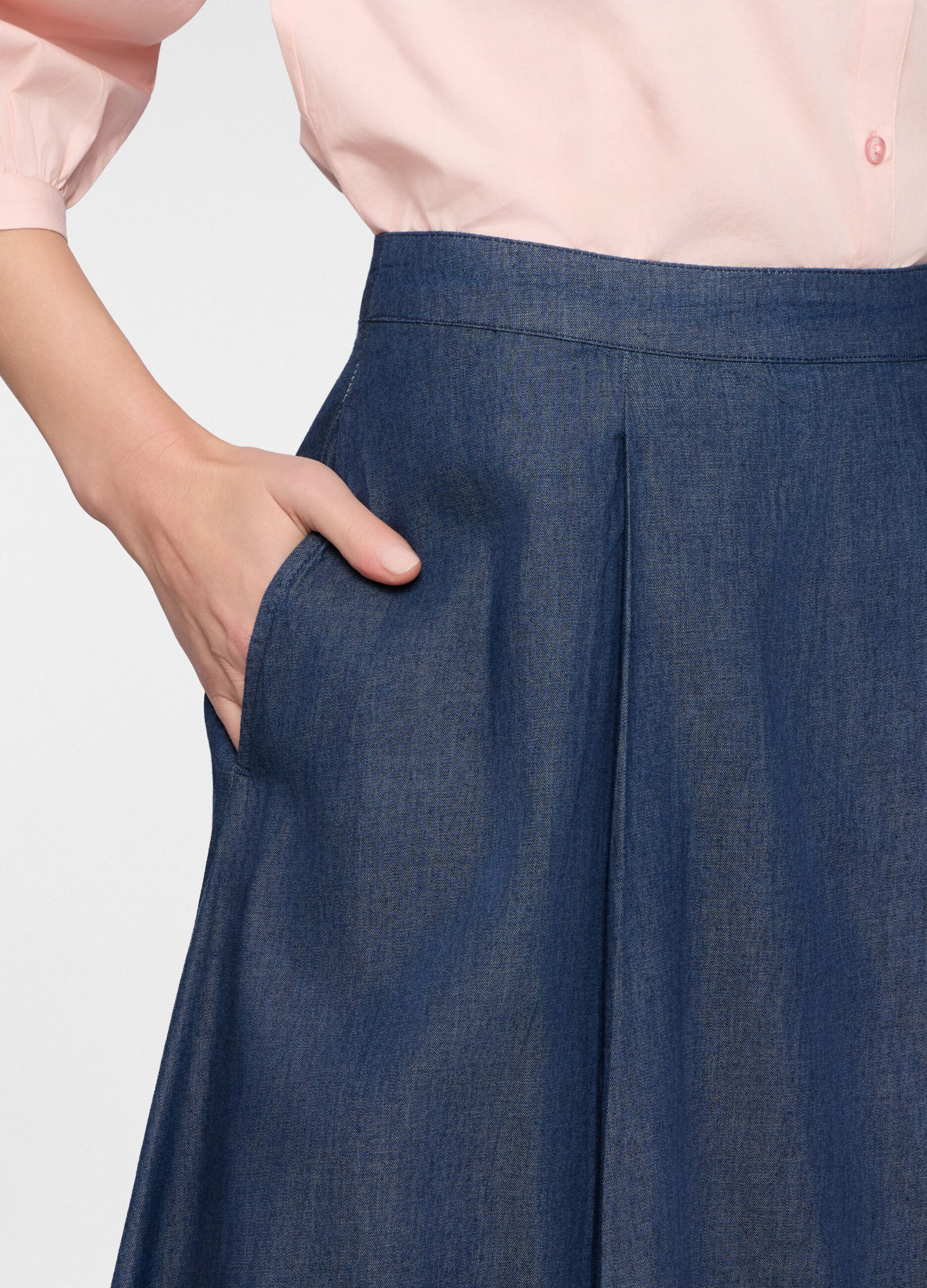 Gonna lunga in chambray di puro cotone donna_2