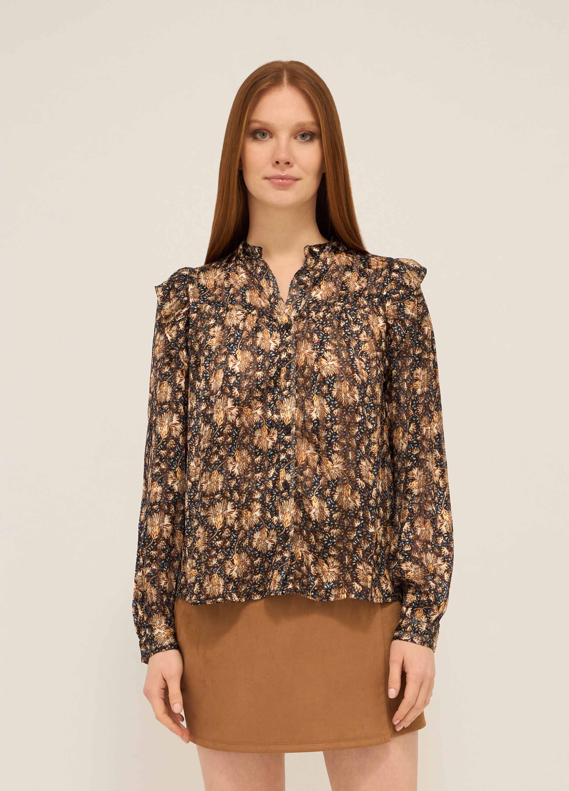Camicia con colletto alla coreana donna_0