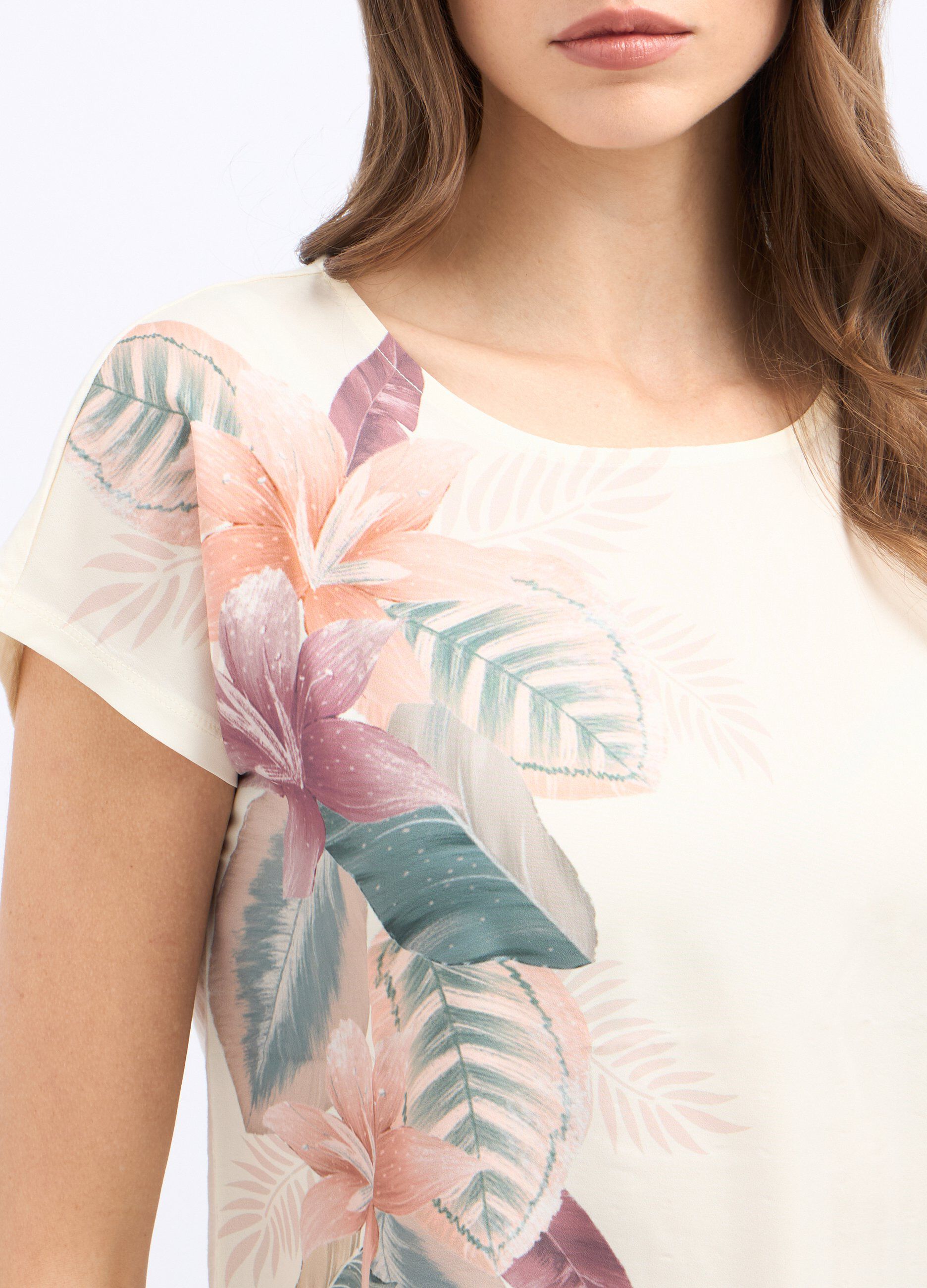 T-shirt floreale in misto cotone donna_2