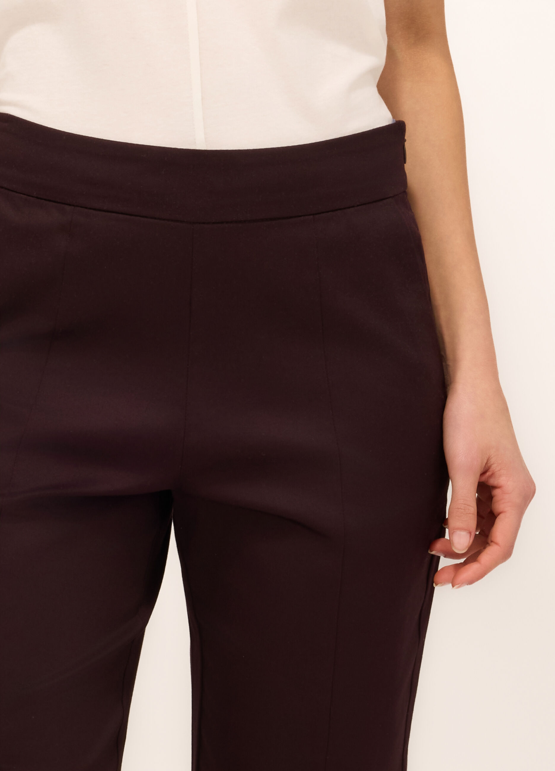 Pantaloni in raso di cotone stretch donna_2