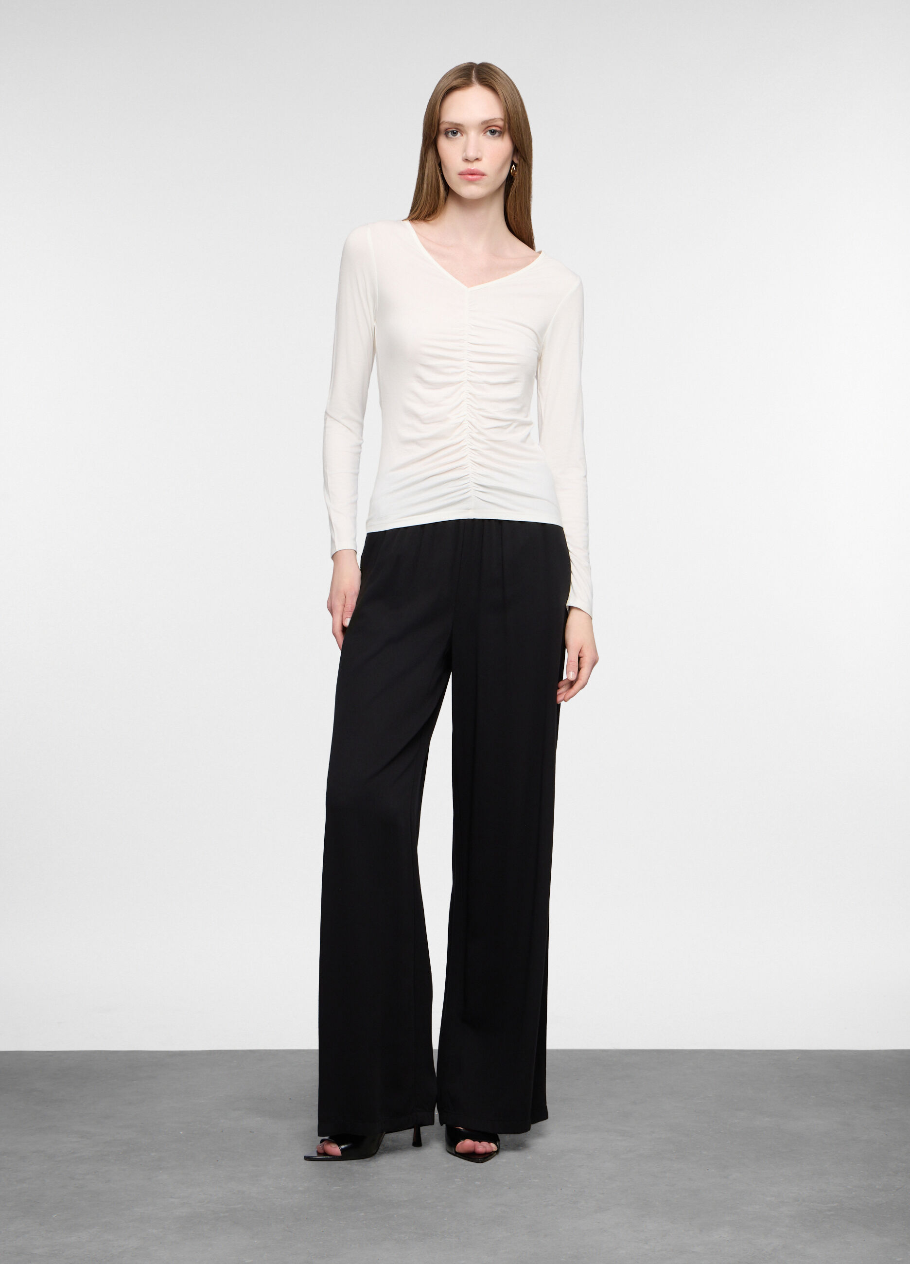 Pantaloni wide leg in pura viscosa donna_0