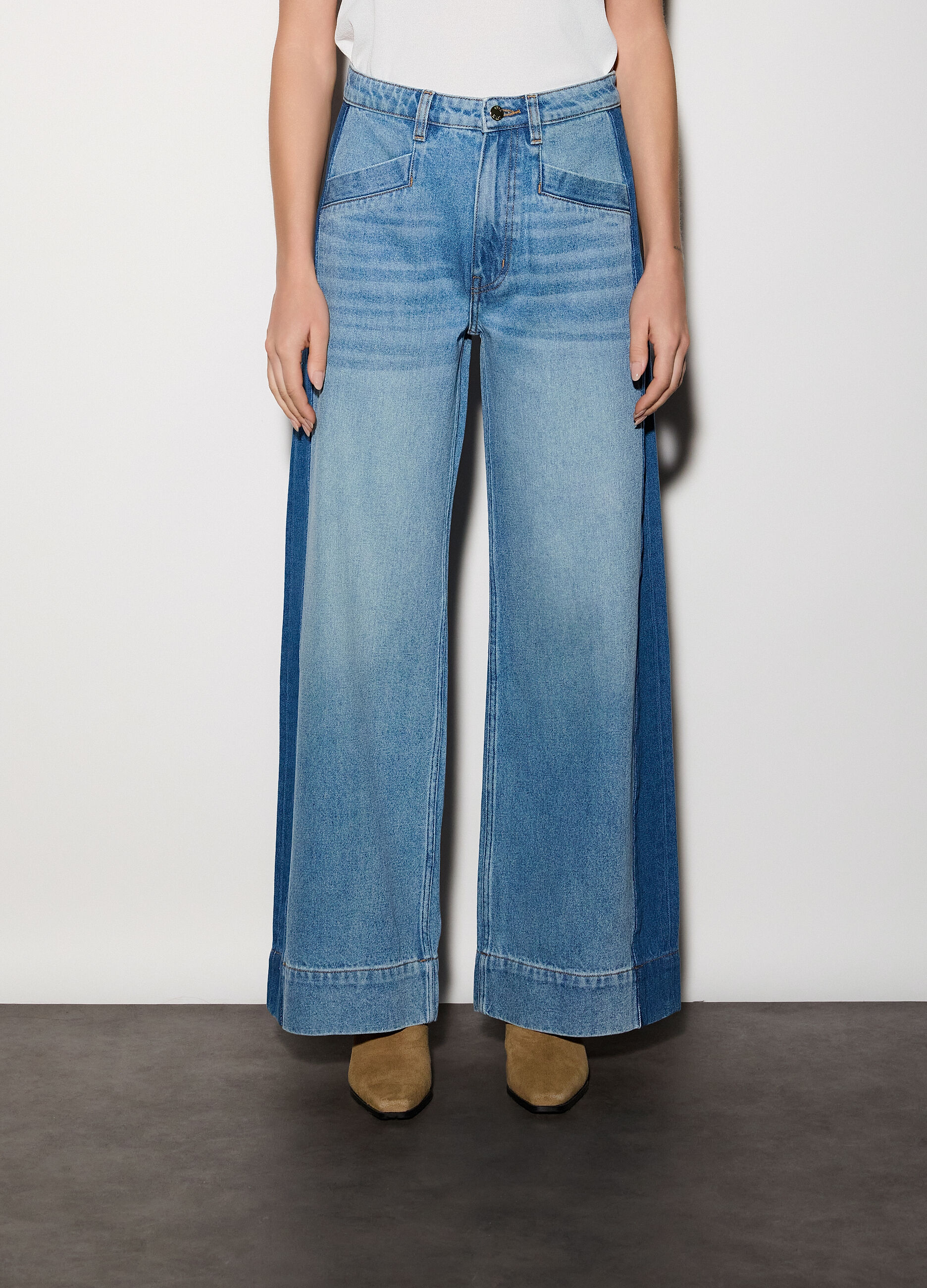 Pantaloni wide leg in denim donna_1