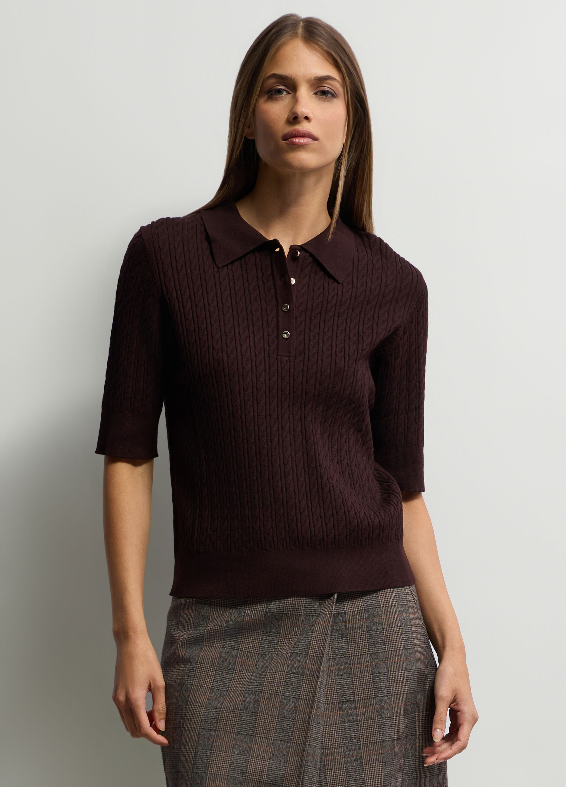 Polo con lavorazione a treccia donna_0