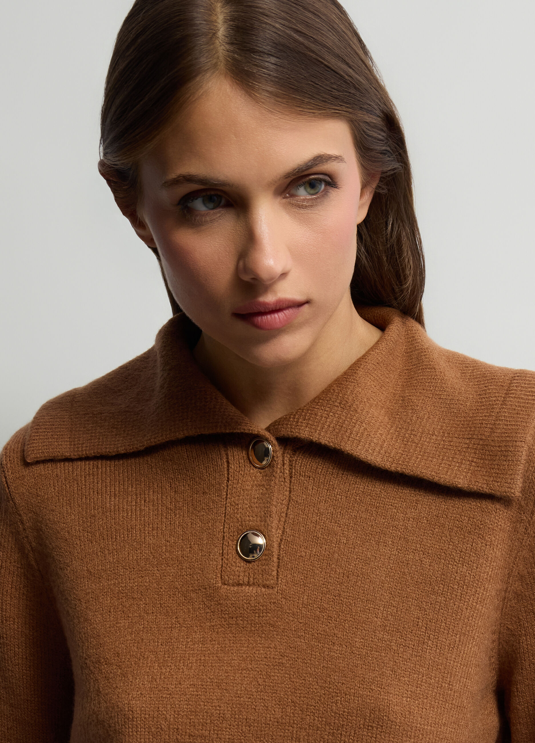 Pullover con collo Polo in costina misto lana donna_2