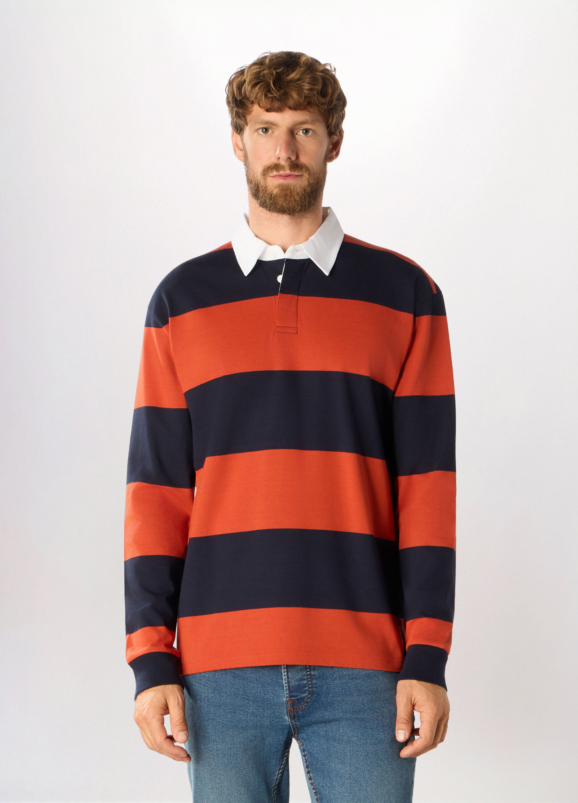 Polo a maniche lunghe in cotone a righe uomo_0