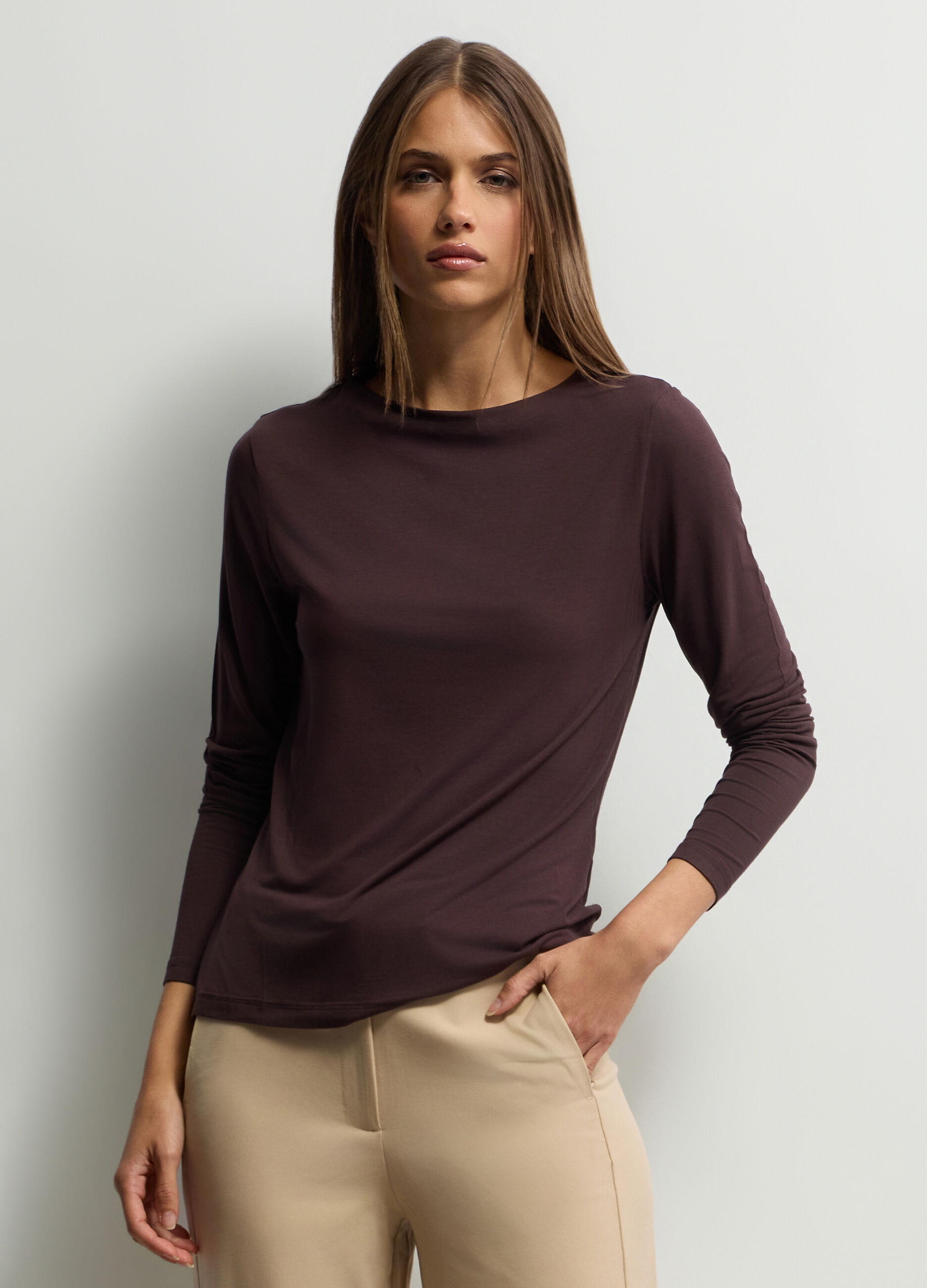 T-shirt girocollo stretch donna_0
