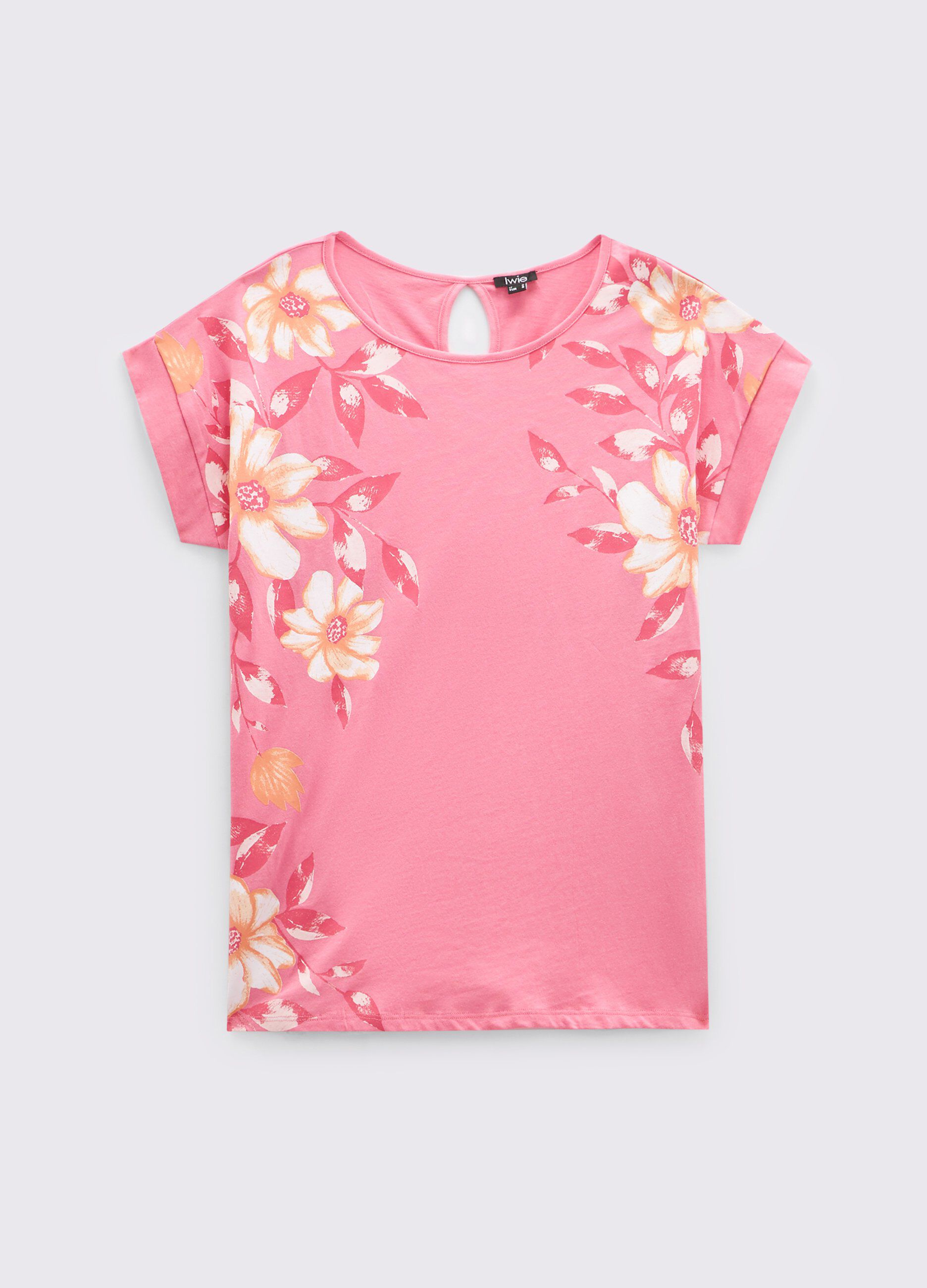 T-shirt in puro cotone con stampa floreale donna_0