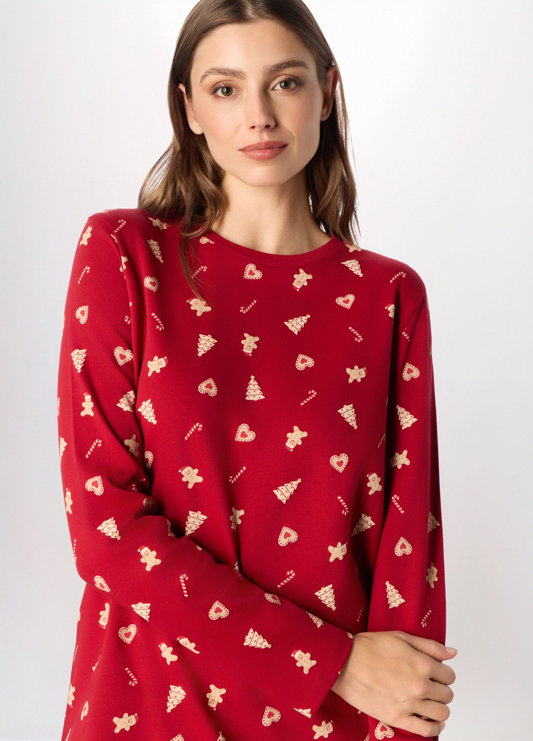 Set pigiama lungo in interlock di puro cotone donna_2