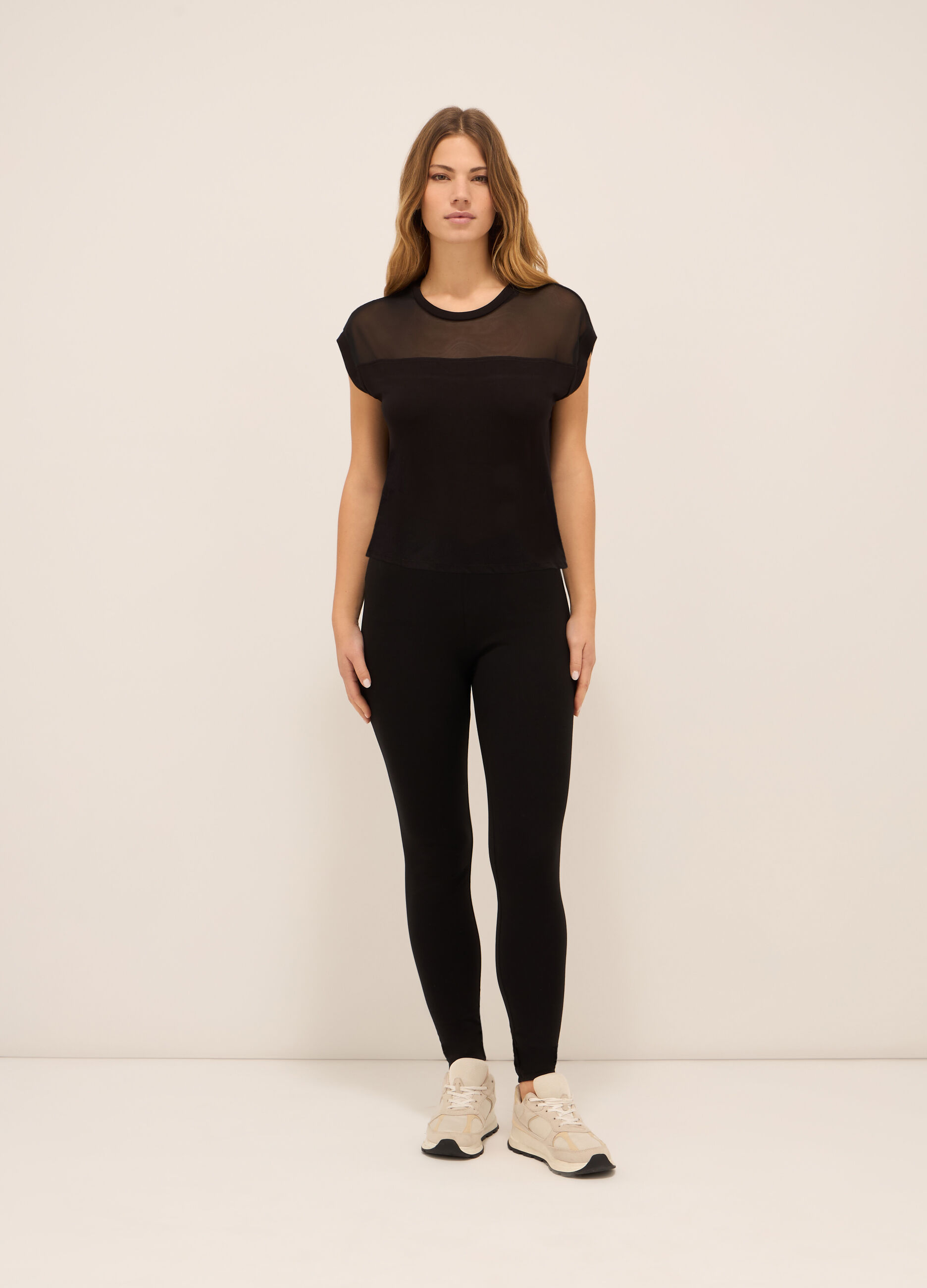 Leggings fitness in jersey di cotone stretch donna_0