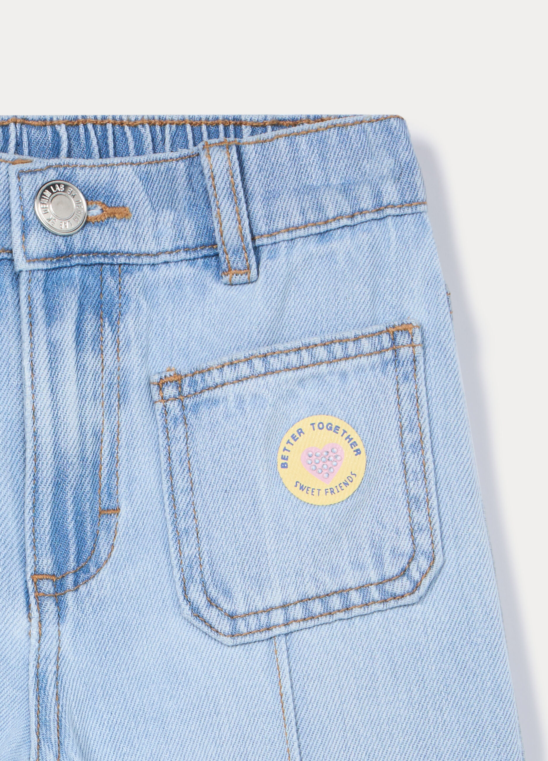 Pantaloni wide leg in denim misto cotone bambina_2