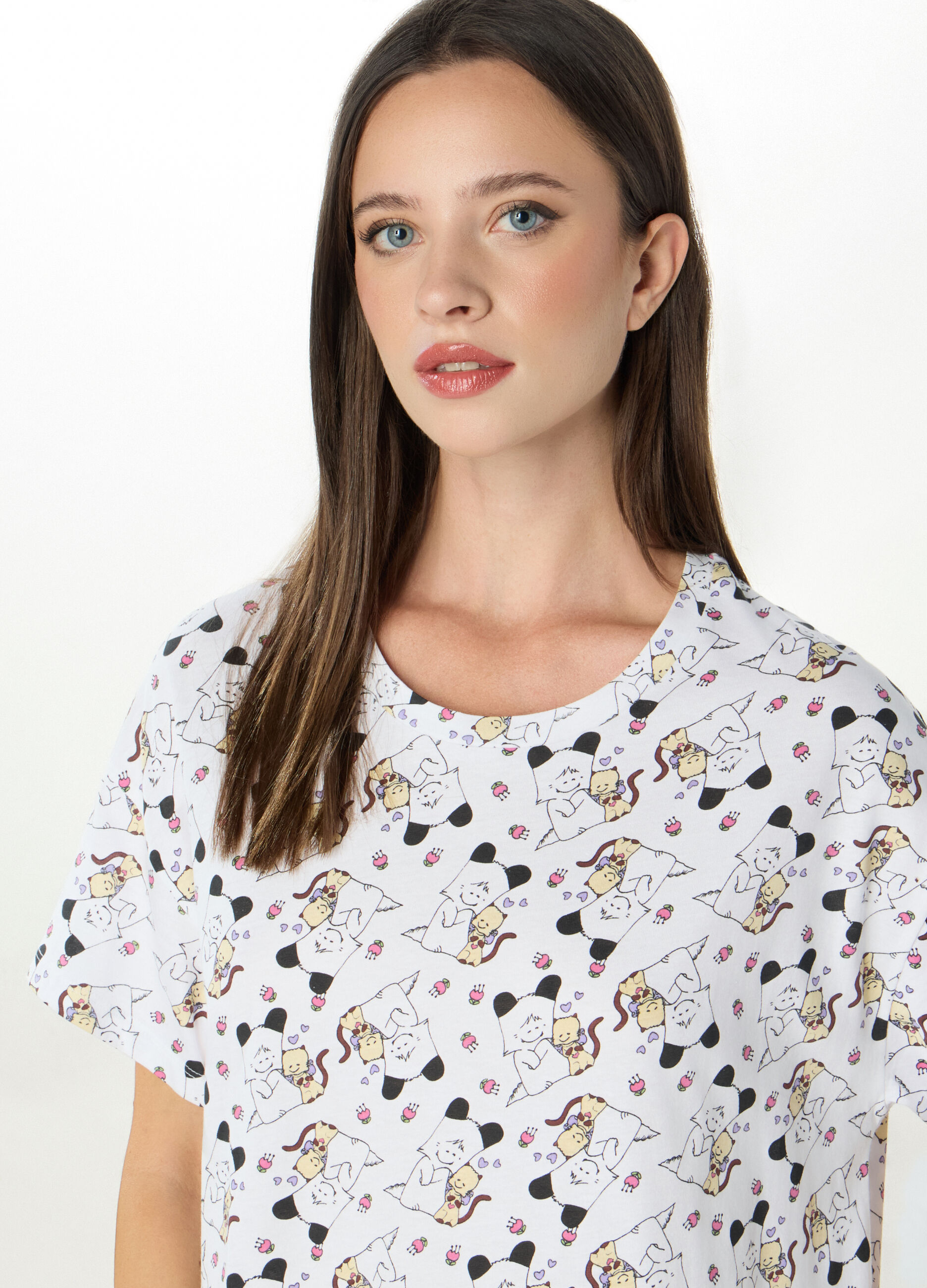 Camicia da notte maxi t-shirt in puro cotone donna_2