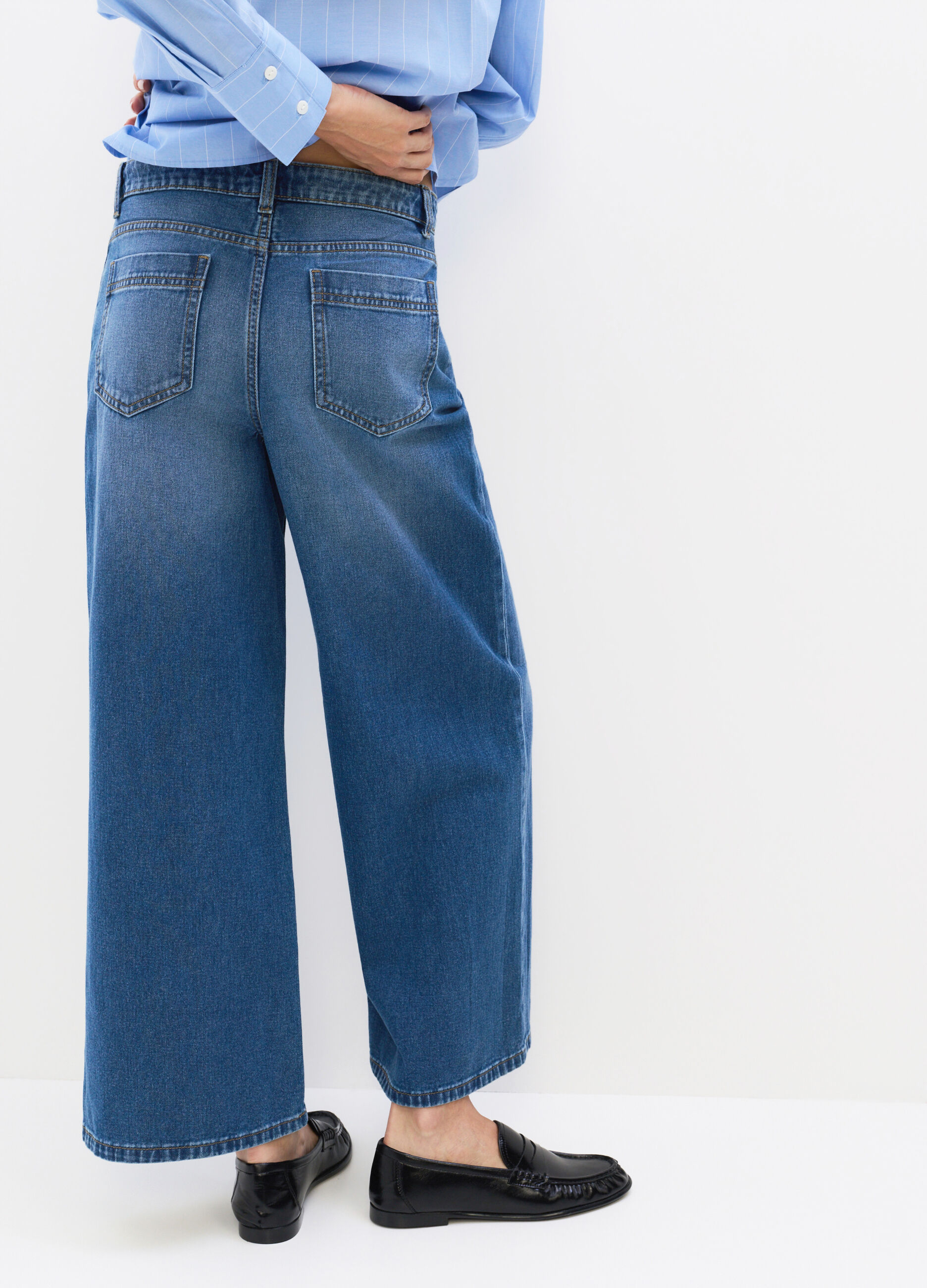 Pantaloni Culotte Fit in denim di puro cotone donna_1