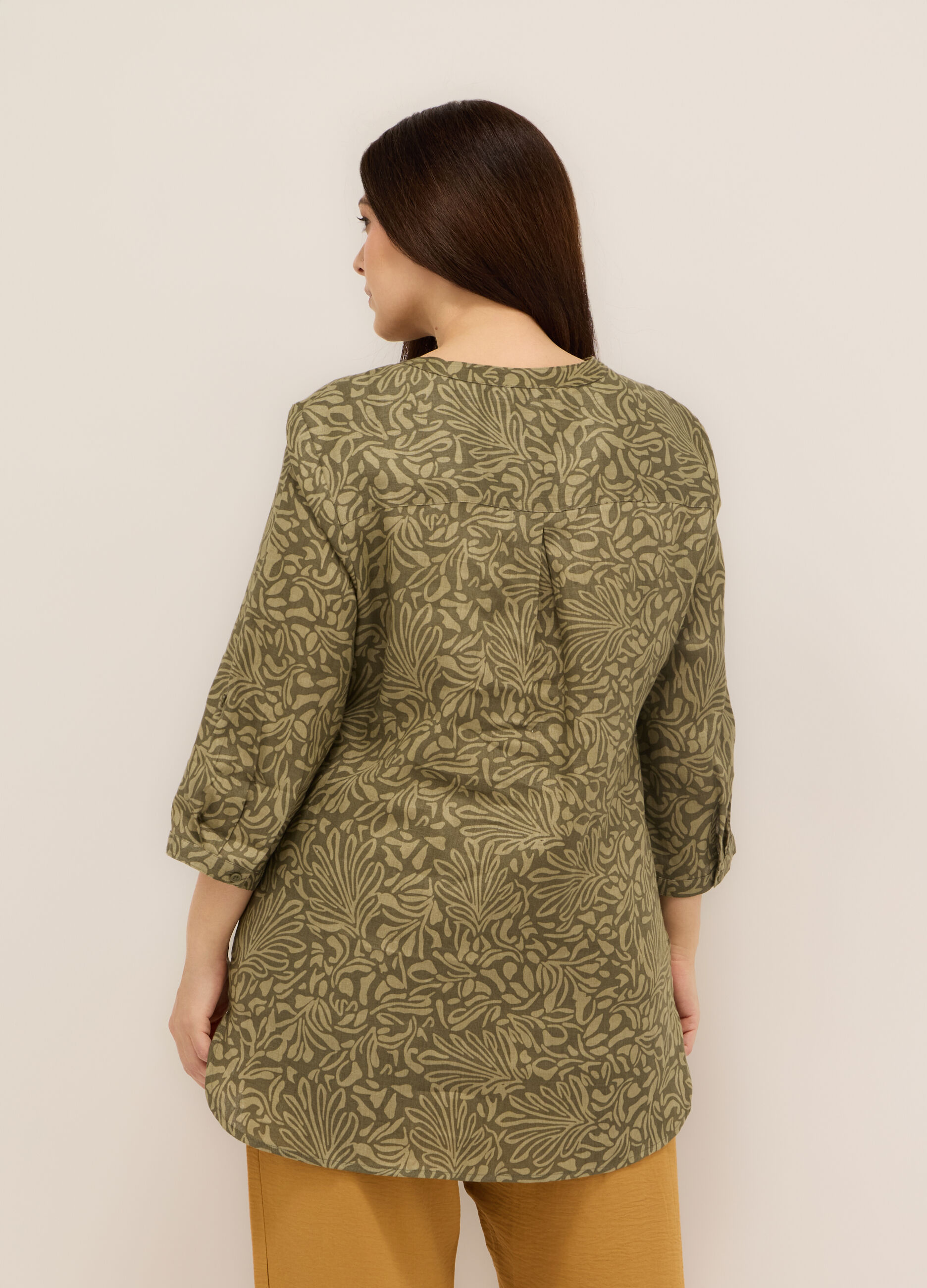 Blusa in puro lino con stampa donna curvy_1