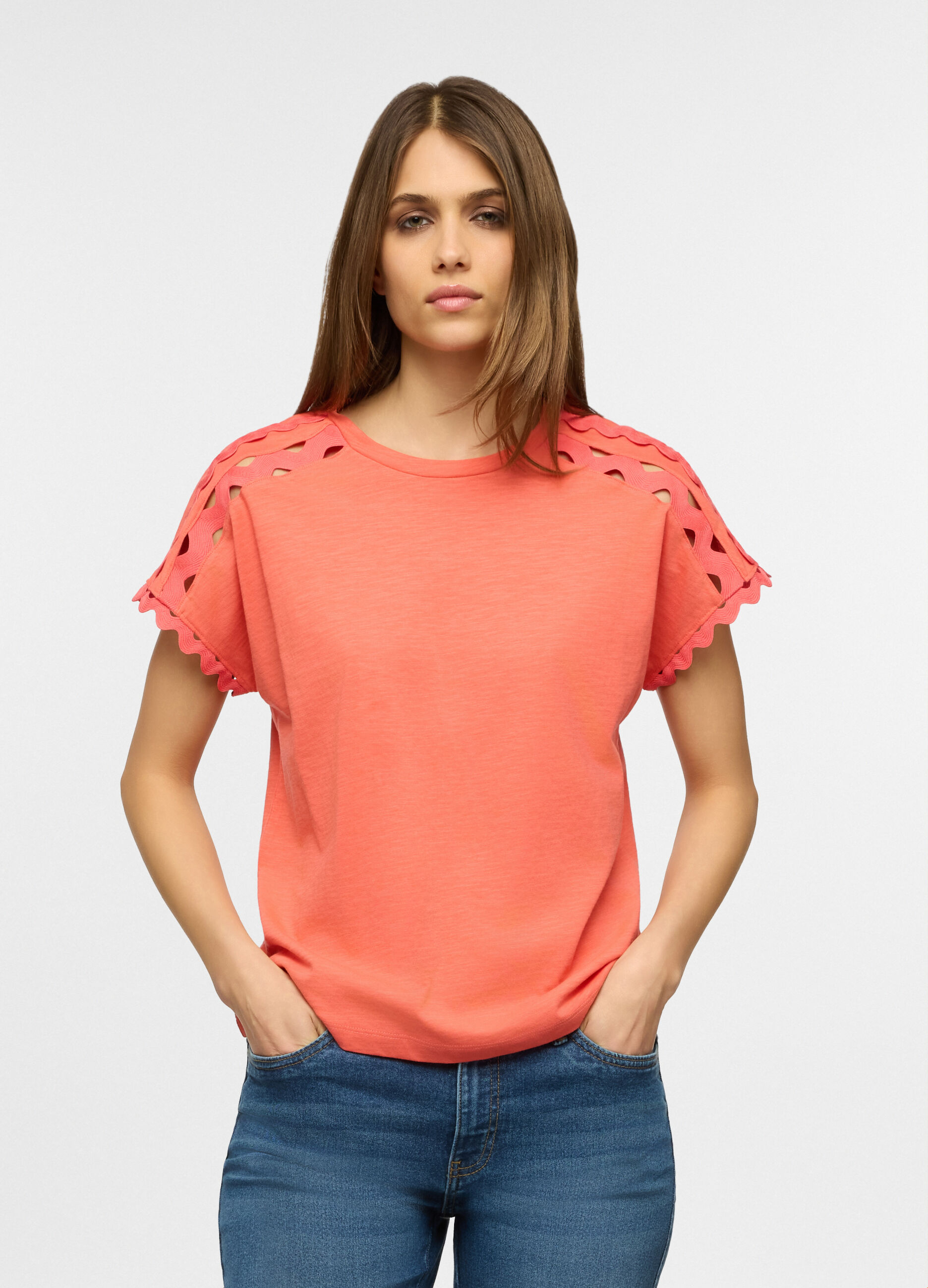 T-shirt a girocollo in puro cotone slub donna_0