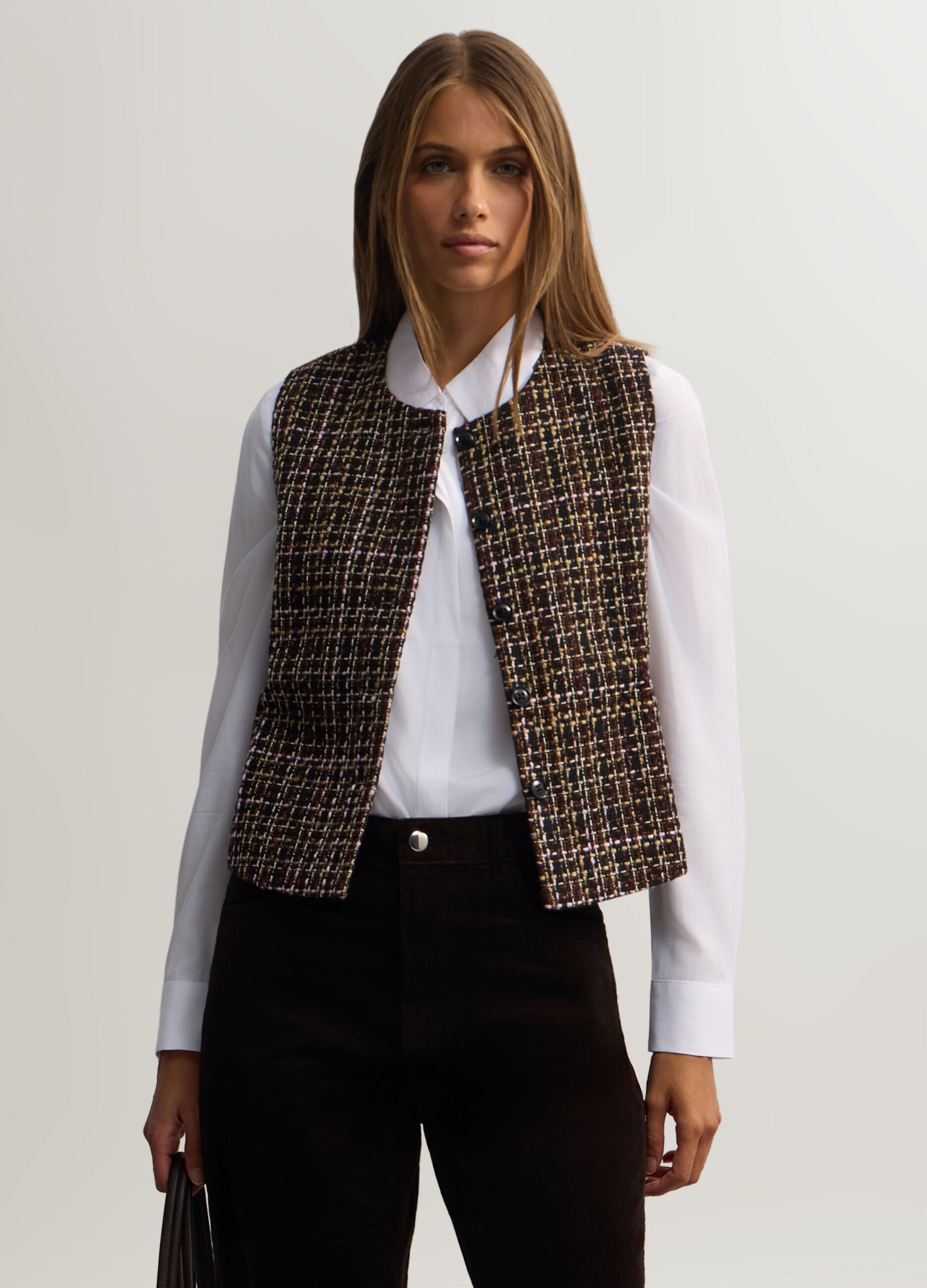 Gilet girocollo boucl&eacute; jaquard donna _0