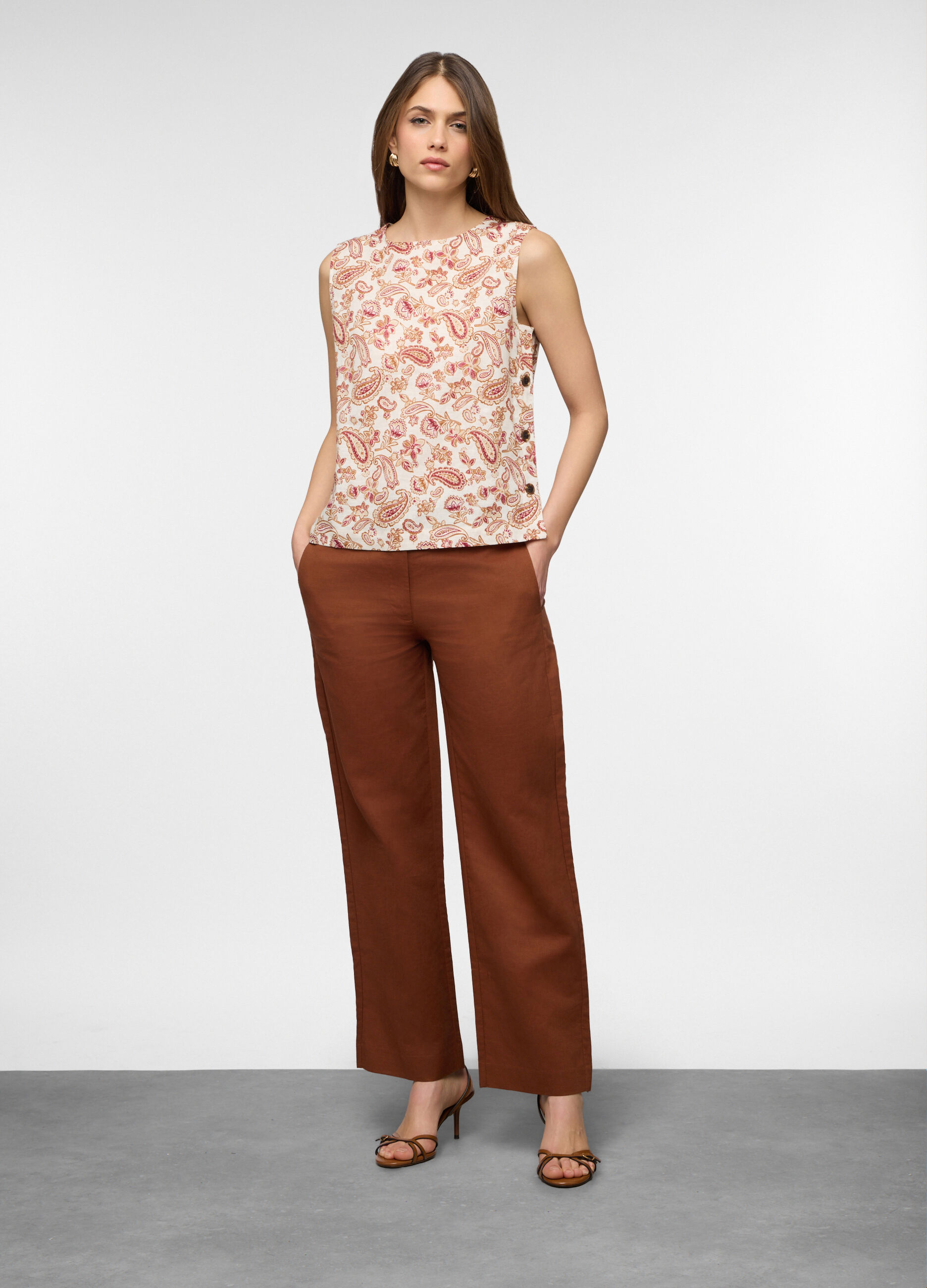 Pantaloni wide leg misto lino donna_0