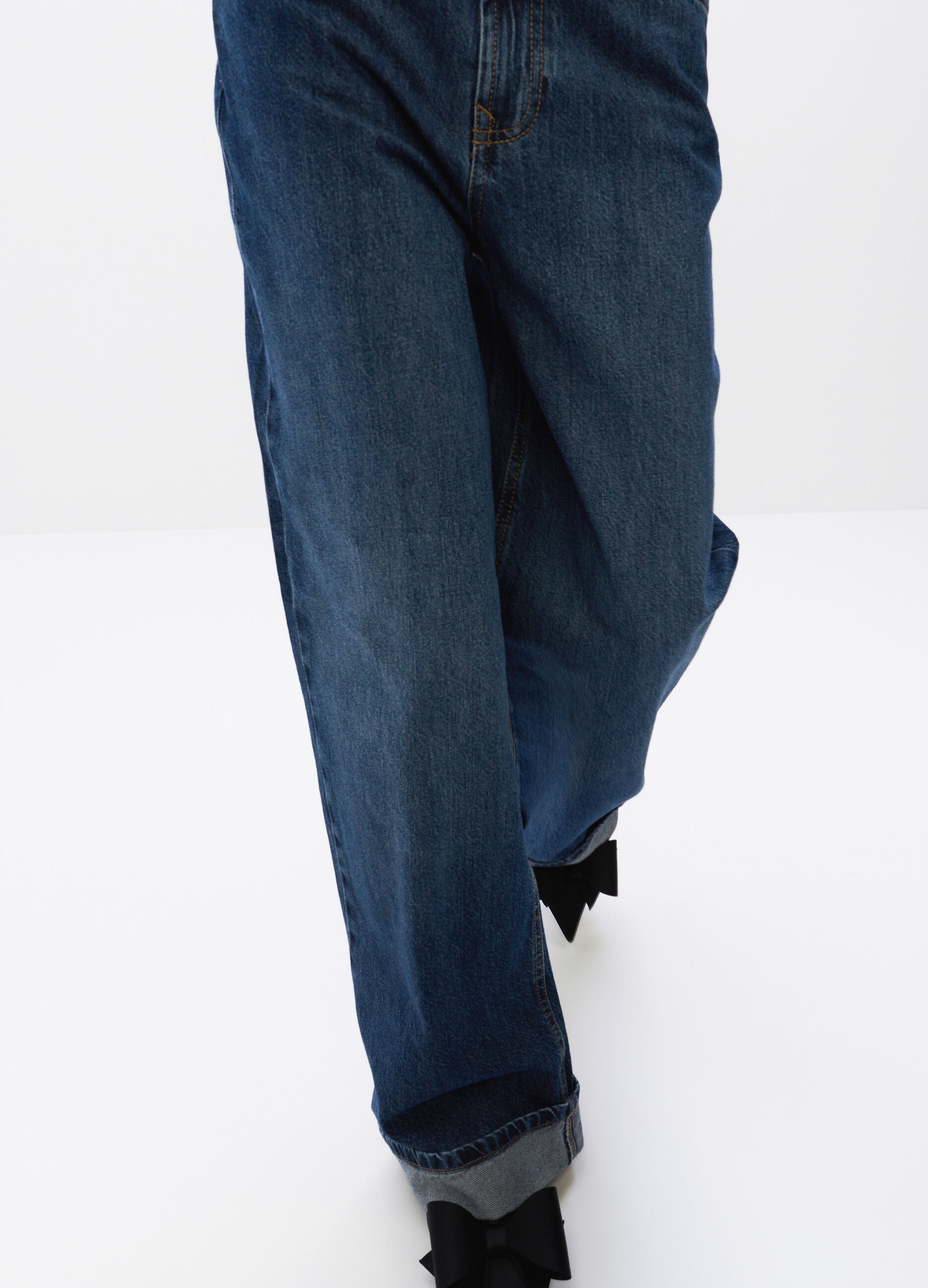 Pantaloni Wide Leg in denim di puro cotone donna_4